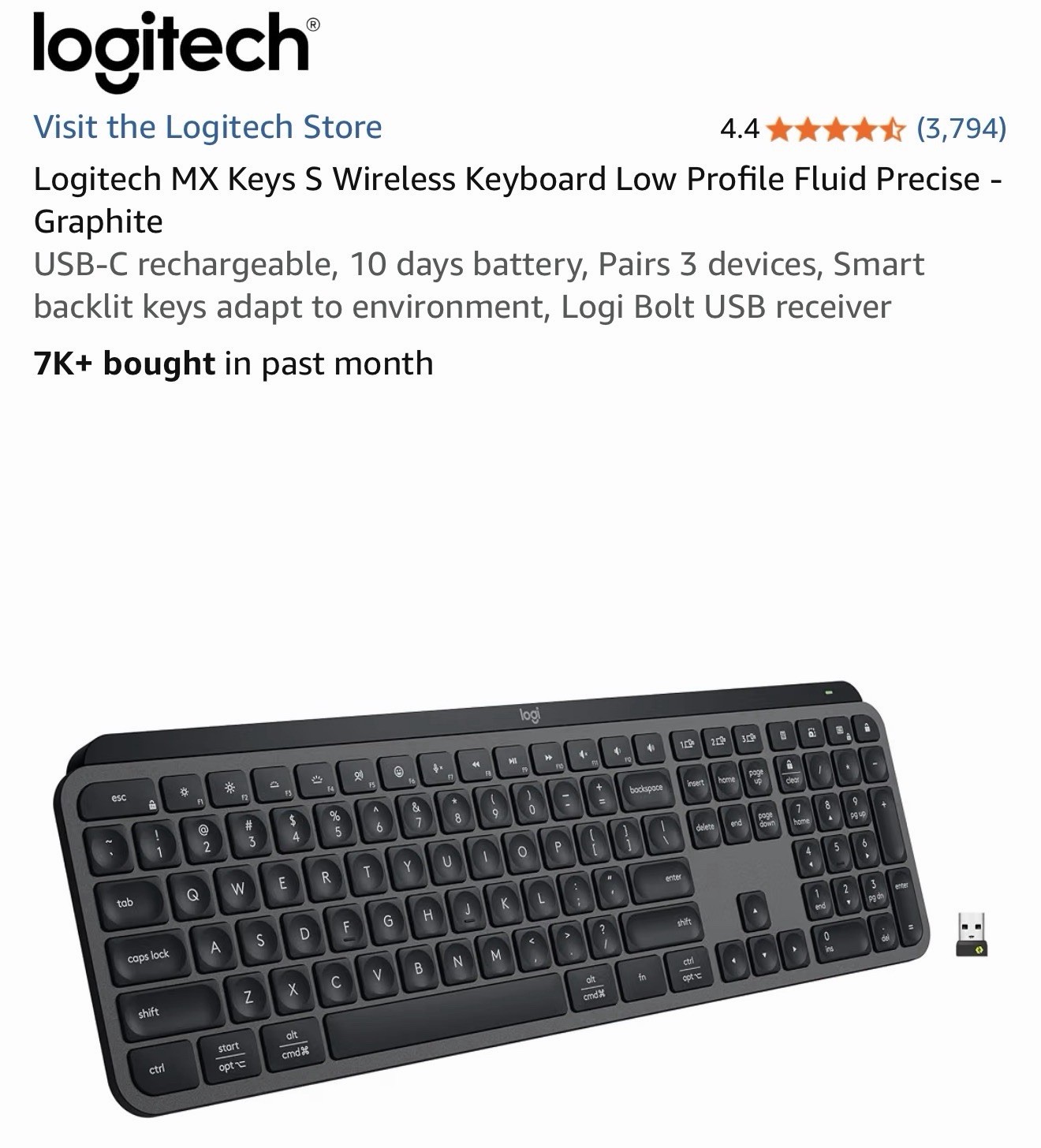 NEW /SEALED Logitech MX Keys S Advanced Wireless Illuminated Keyboard LowProfile