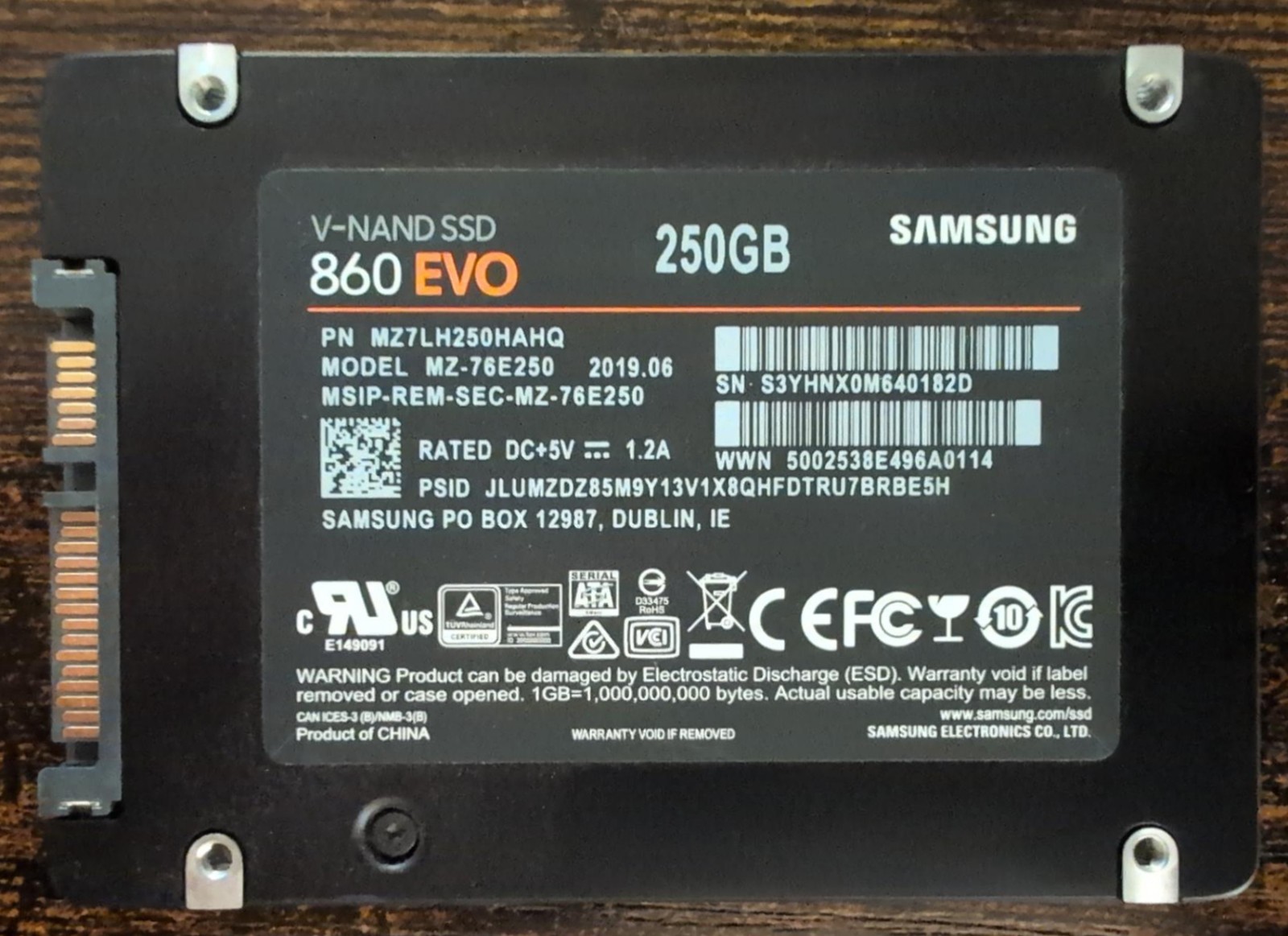 Samsung 860 EVO 250GB,Internal,2.5 inch (MZ-76E250) Solid State Drive
