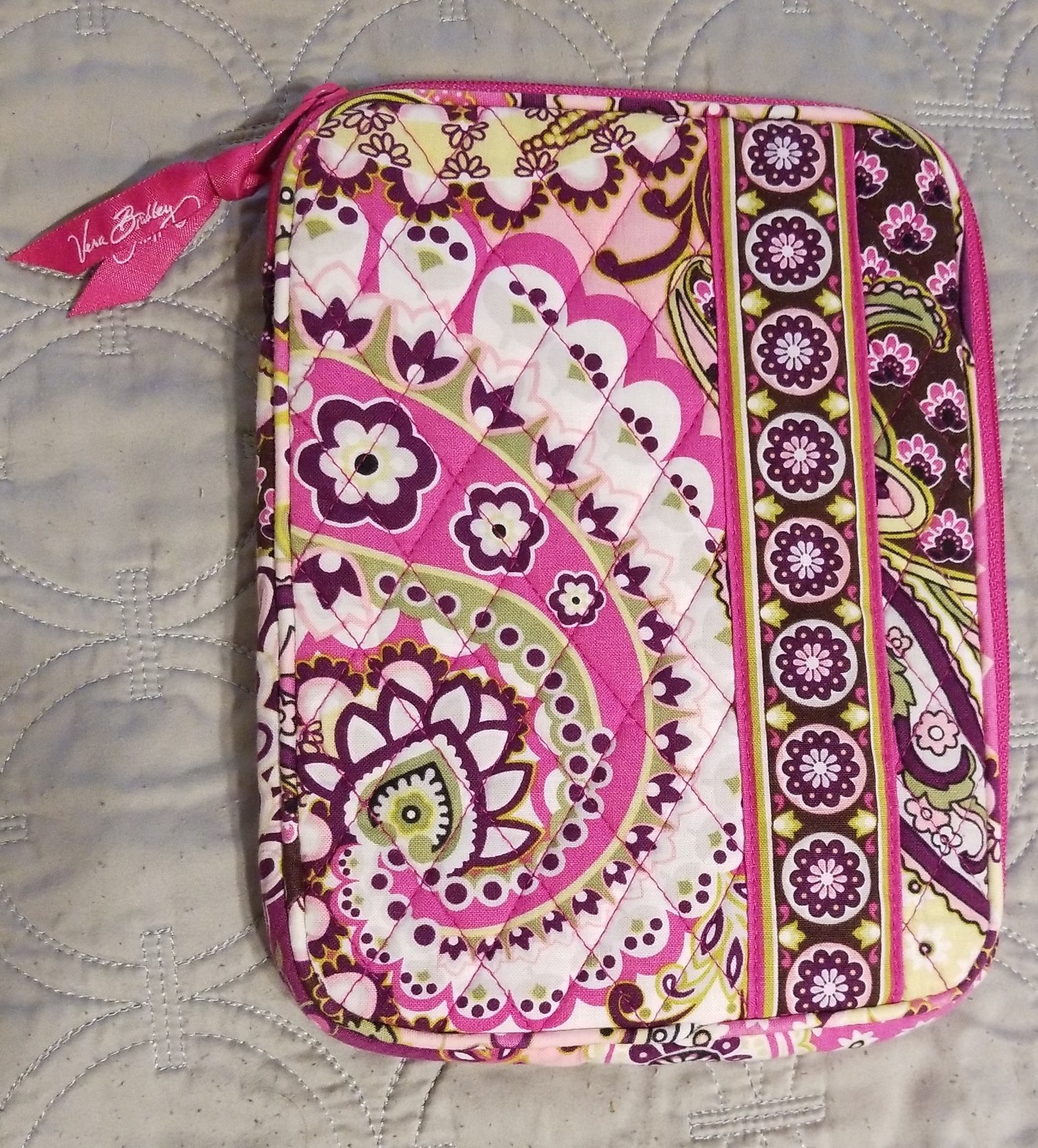 Vera Bradley Quilted Tablet iPad Zip Case Purple Pink Paisley 9"x 6"