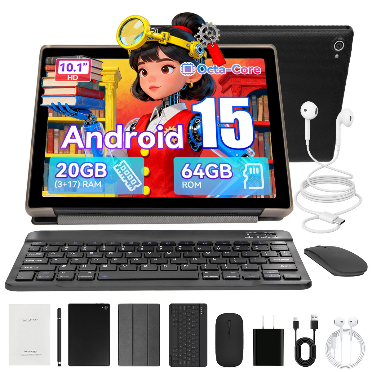 Android 16/15 Tablet 10 Inch, 20GB+64GB IPS LCD HD Dual Camera,Face ID WiFi 6