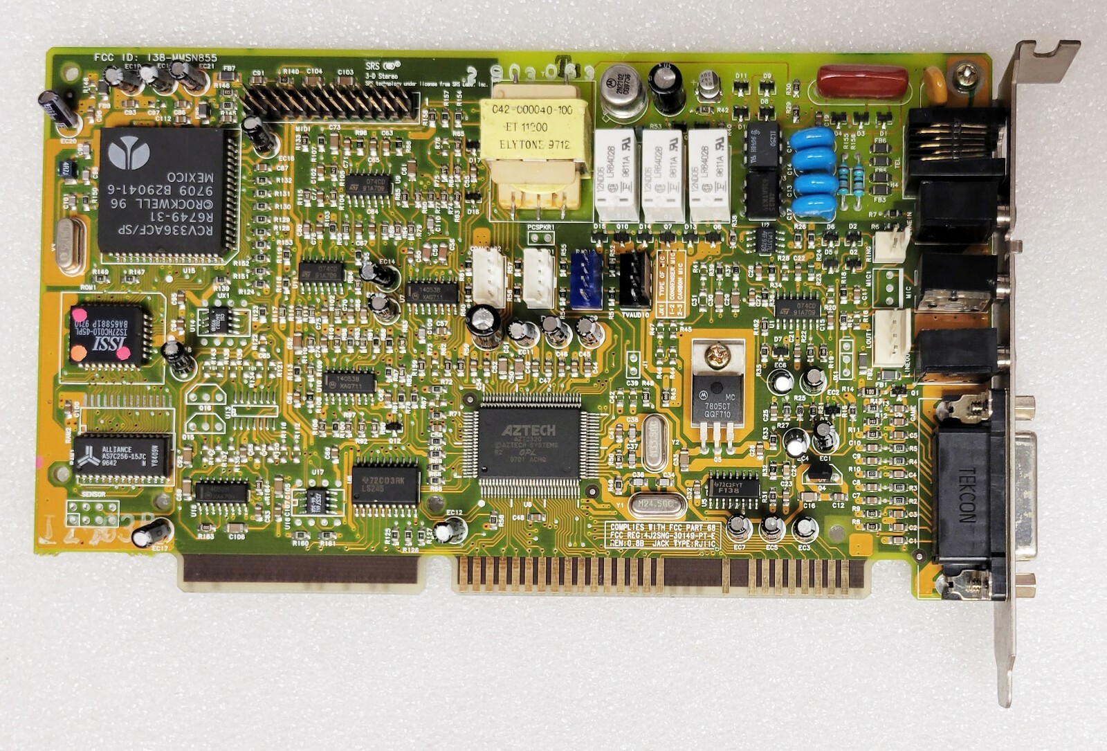 Aztech 33.6K Modem / SRS  Sound 16bit ISA Card I38-MMSN855 / 050-514903-405