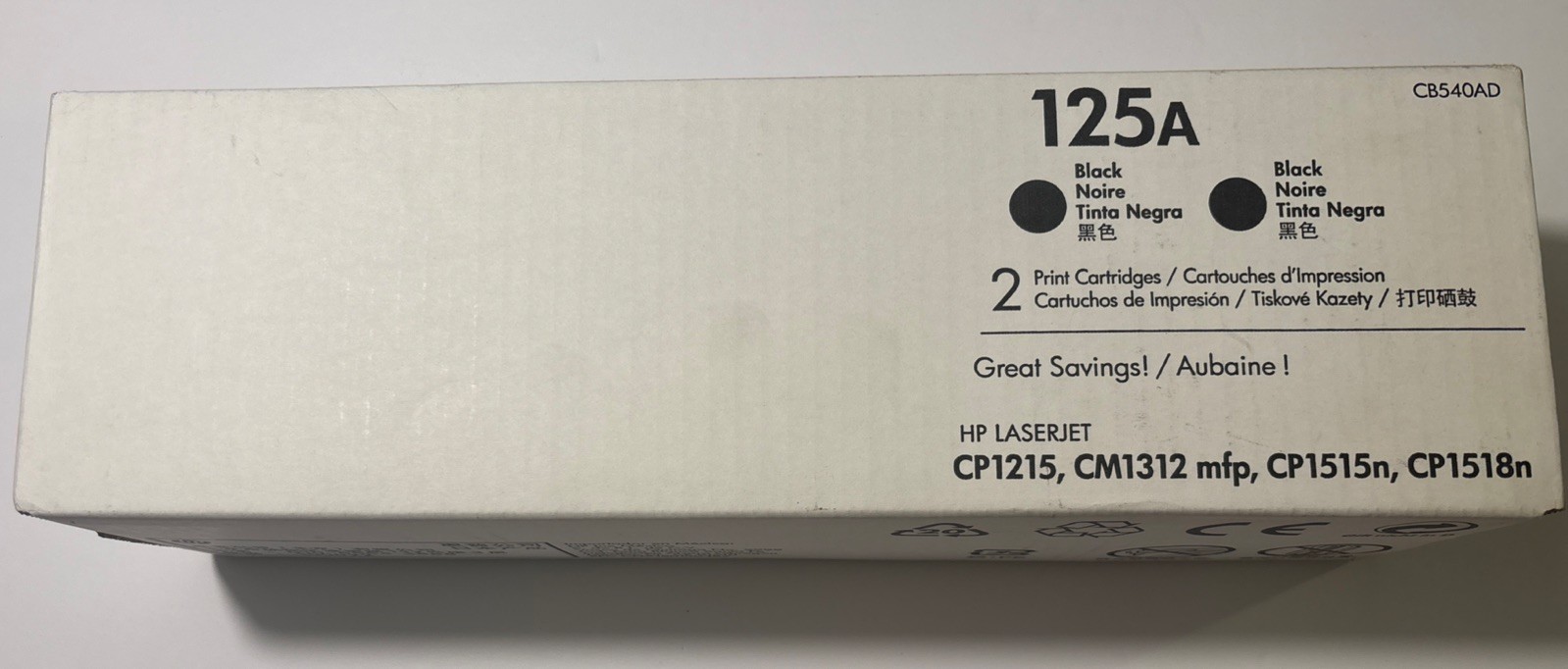 HP 125A Toner Cartridge - Black, 2 Pack (CB540AD) Dual Pack Sealed