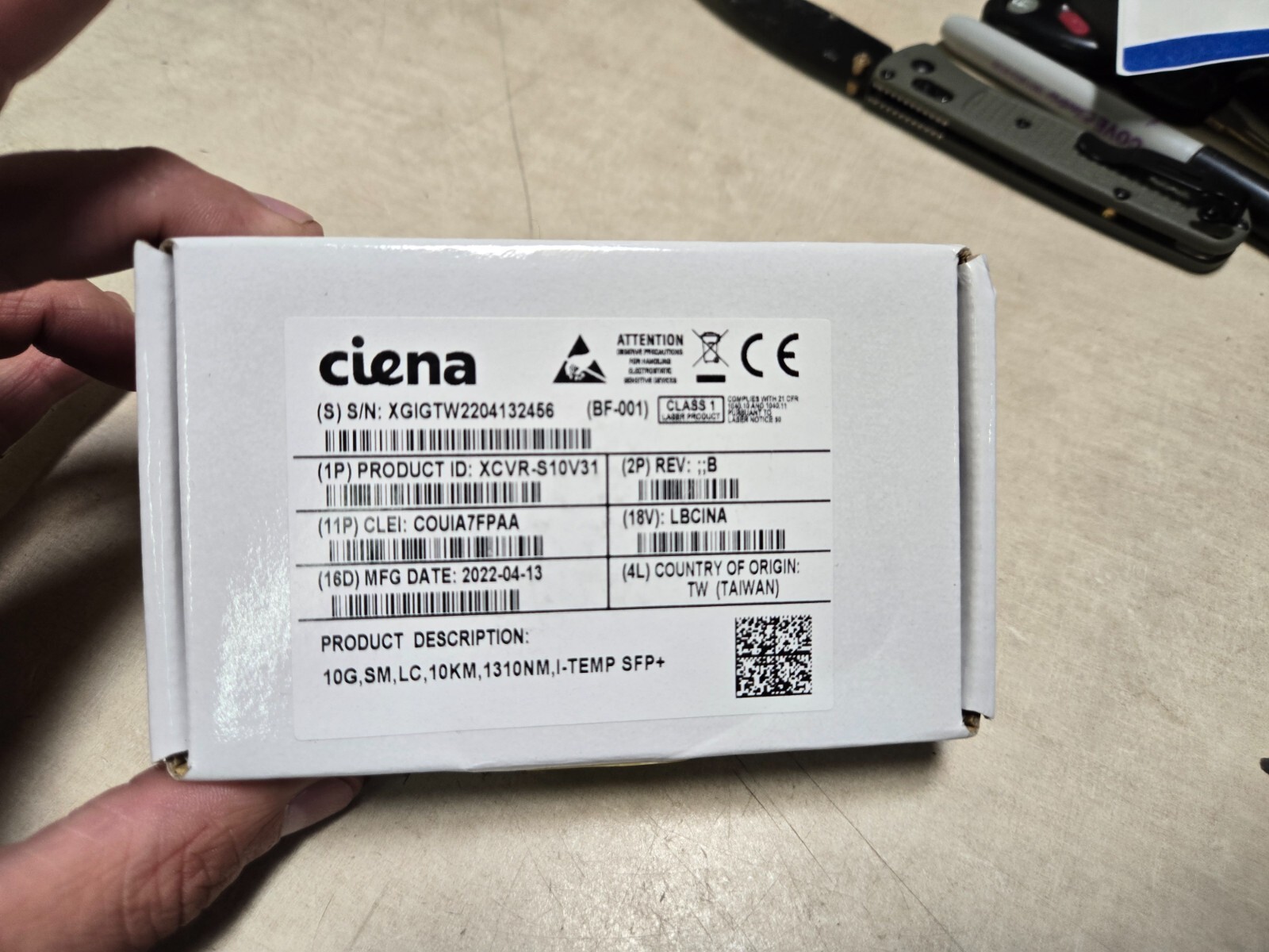 Ciena  XCVR-S10V31  SFP+ 10G 10km 1310nm SMF LC  NOB