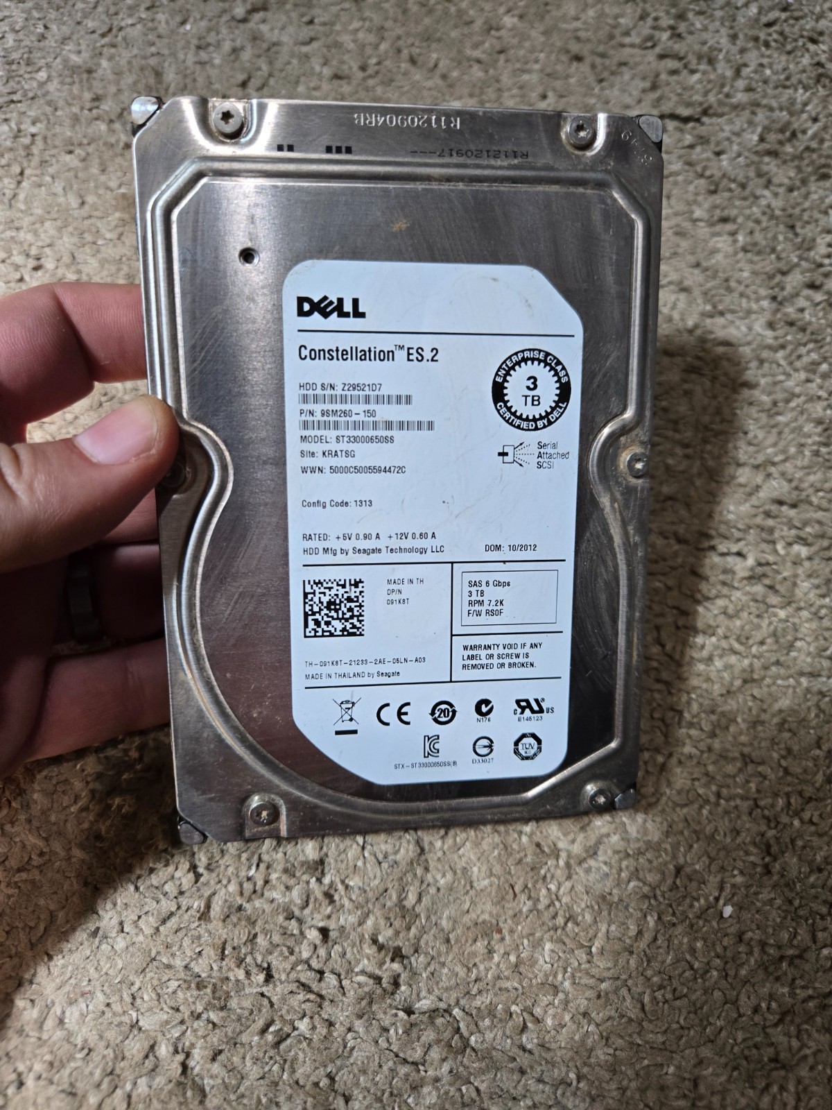 Dell Constellation ES.2 3TB ST33000650SS SATA HHD