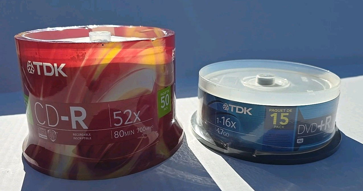New 15PK TDK DVD+R 1-16x 4.7GO & 50PK TDK CD-R 52X 80MIN/700MB