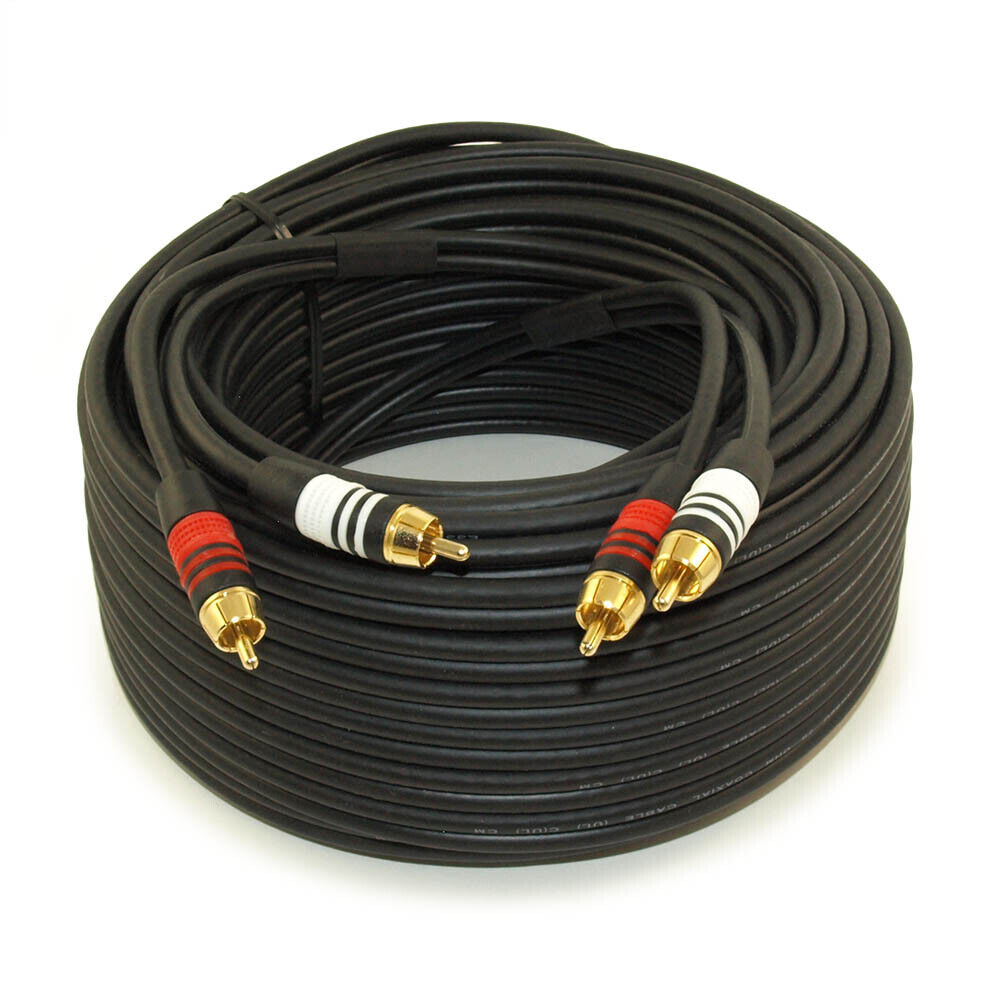75ft 2 Wire RCA Premium Component Audio Cables  24K Gold Plated  Black