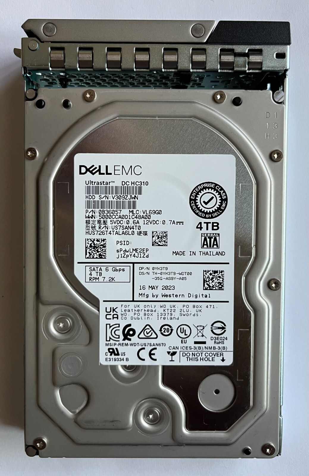 YH3T9 DELL 4TB 7.2K 6Gb/s  HDD SATA 3.5" ULTRASTAR DC H310 0YH3T9 T640 T350 T440