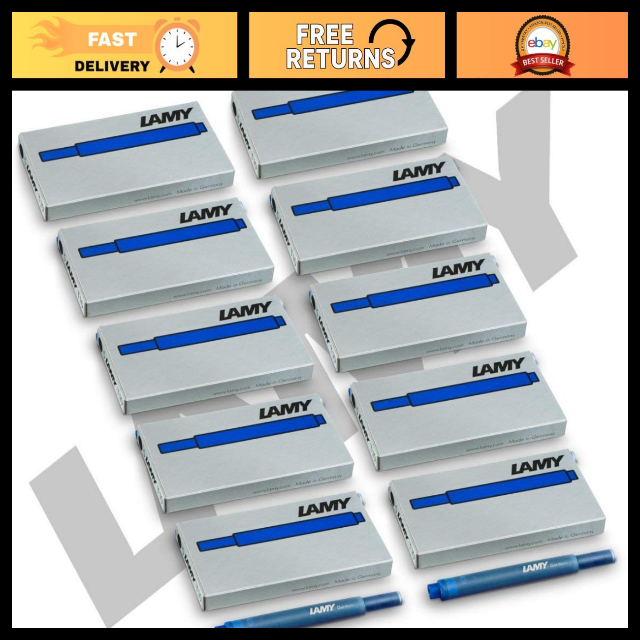 Blue Ink Cartridges Pack of 10 for Fountain Pens - High-Quality, Smooth Writing