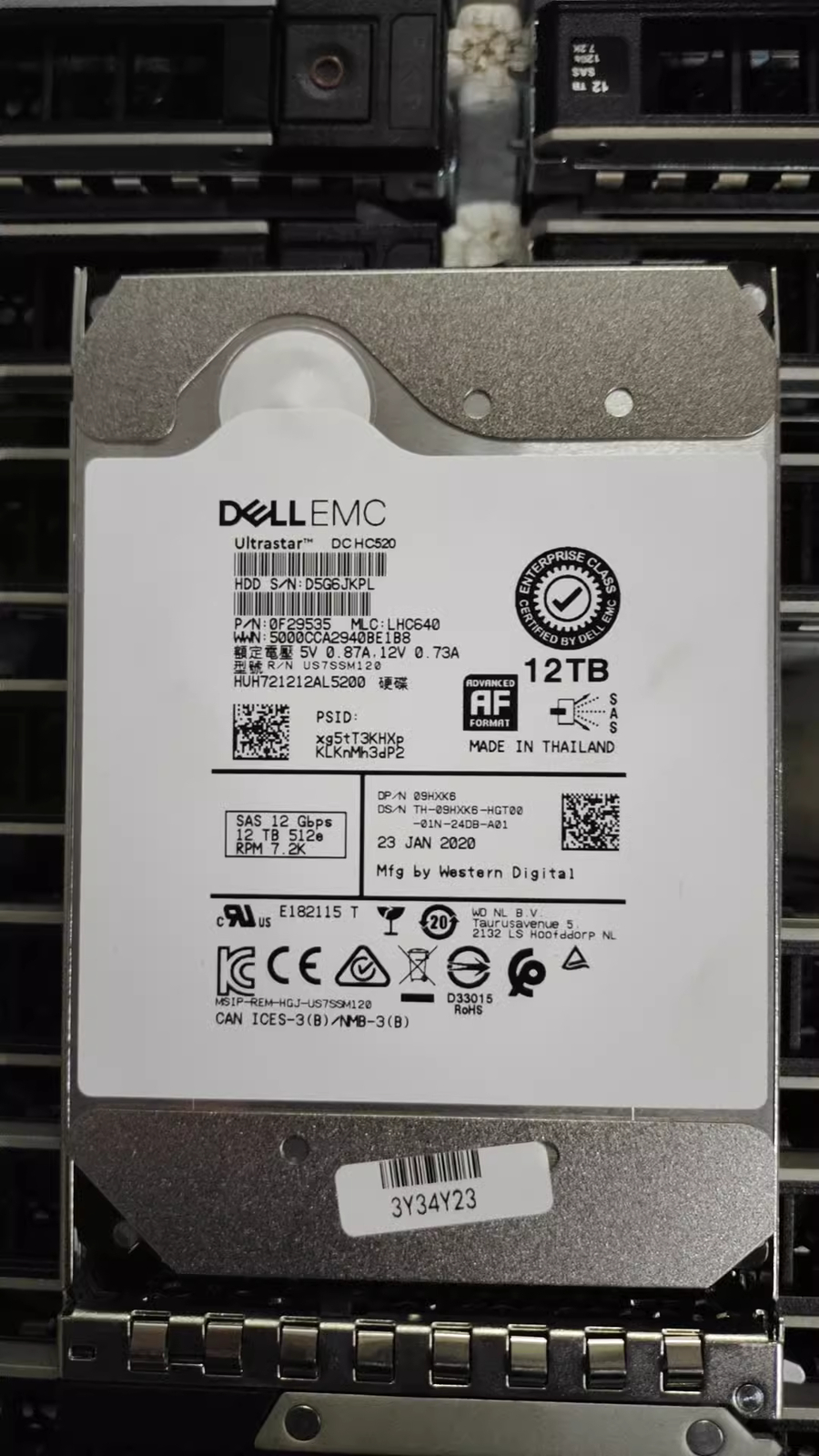 Compatible Dell 9HXK6 09HXK6 12TB 7.2K SAS 3.5" 12Gbps HDD with 14G15G16G KIT
