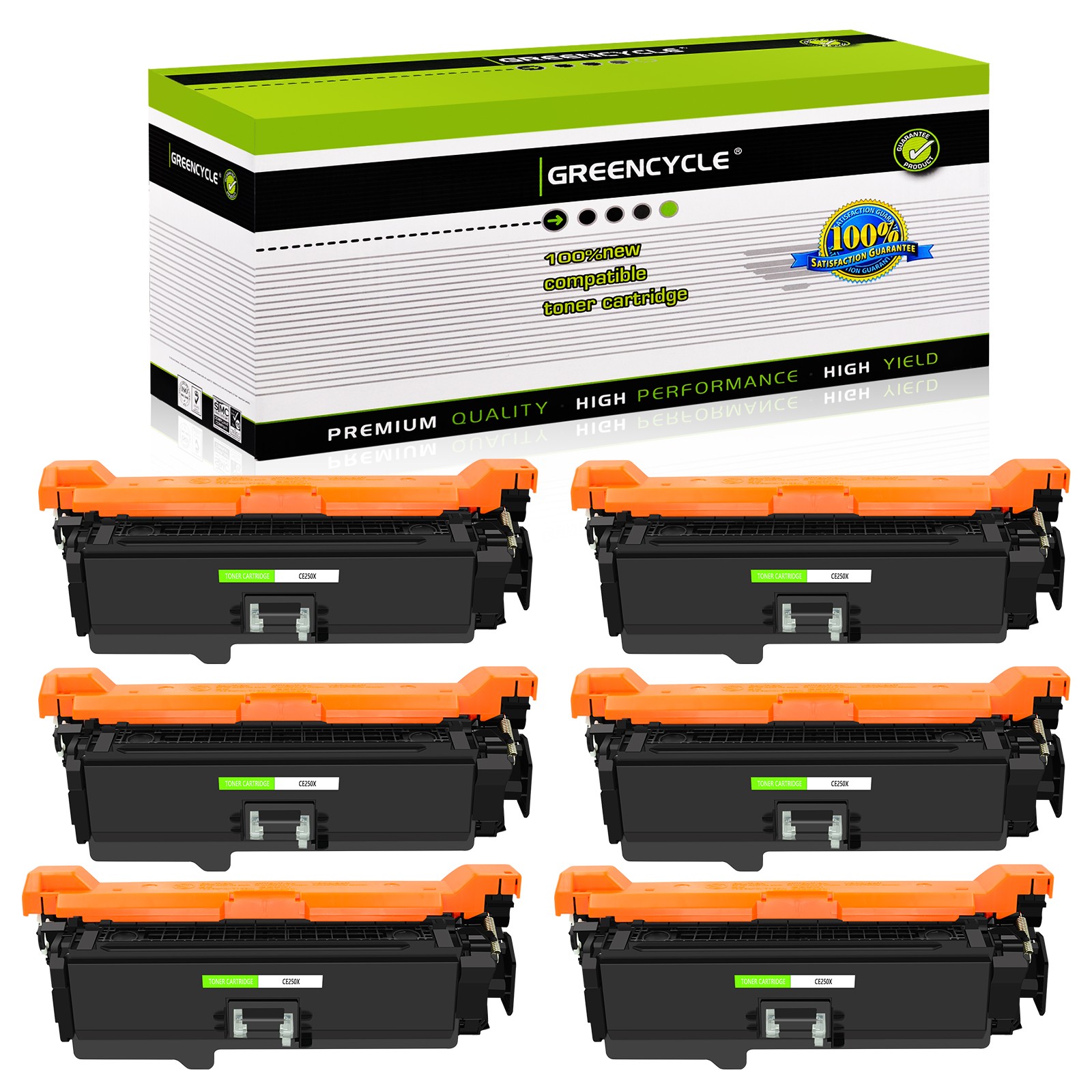 GREENCYCLE 6PK CE250X High Yield Toner Cartridge For HP LaserJet CP3530 CM3530fs