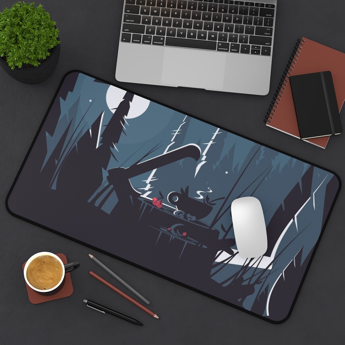 Herbs Tea Traveler Desk Mat, Pattern Desk Mat, Mountains in moonlight Desk Mat