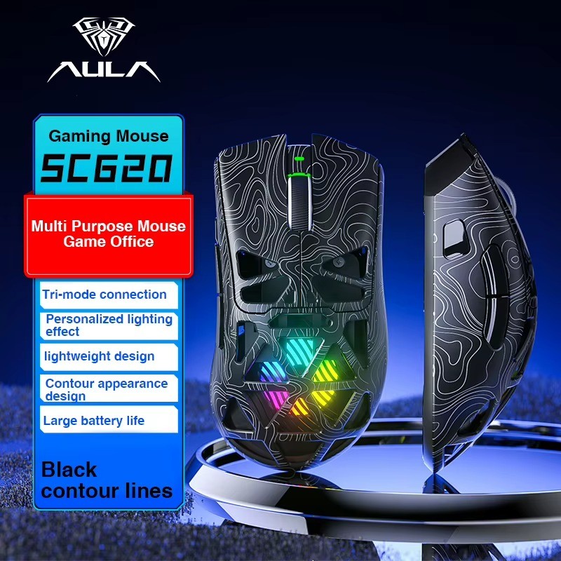 AULA SC620 Wireless Gaming Mouse 2.4G/USB-C/Bluetooth 5.3 12000 DPI RGB