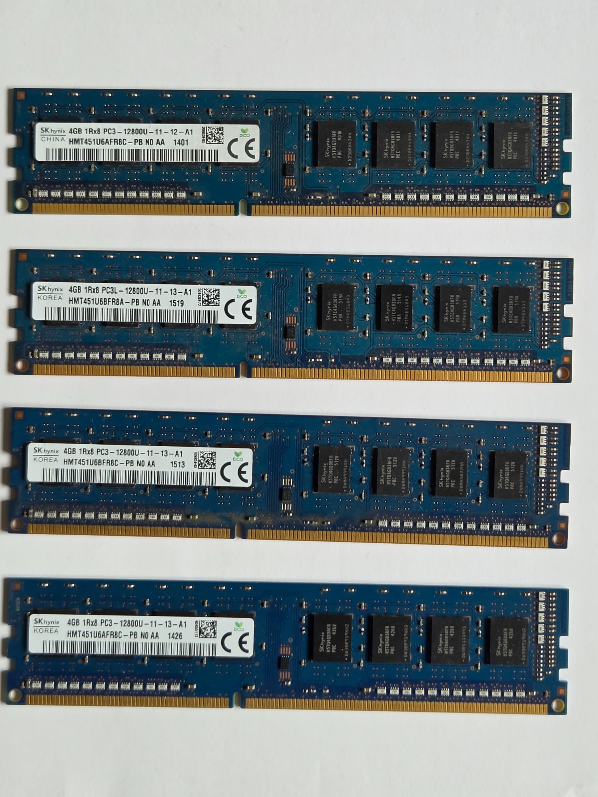 LOT OF 4 - SK Hynix 4GB DDR3 1600MHz PC3-12800U Desktop RAM 16GB Total