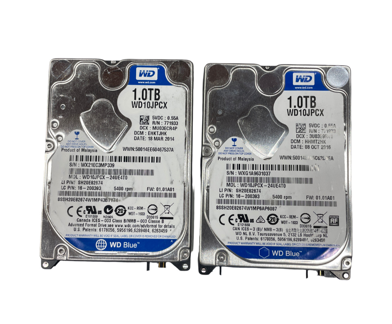 (LOT OF 2) Western Digital Blue WD10JPCX-24UE4T0 1TB 2.5" Hard Drive #21