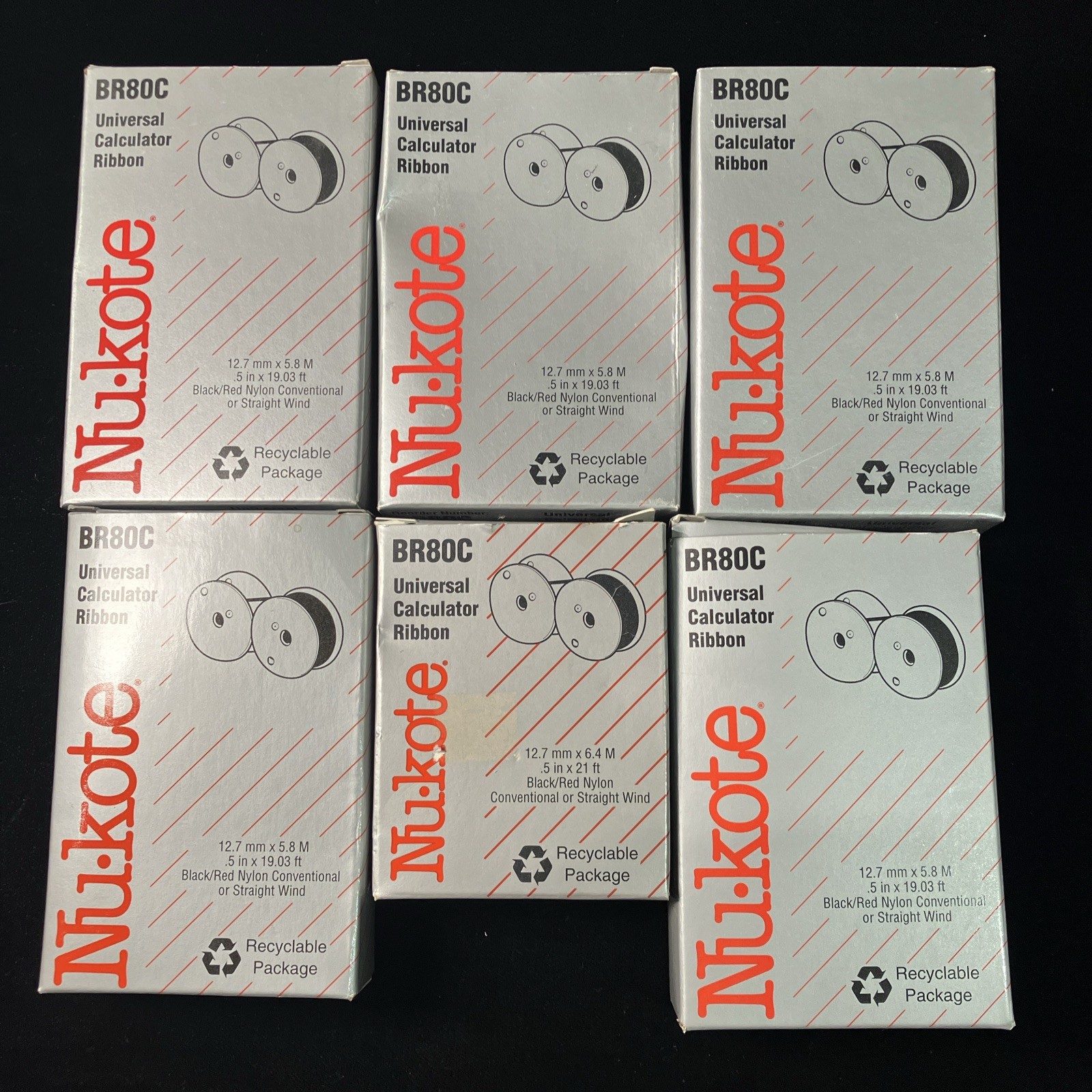 NOS NU-KOTE BR80N Universal Calculator Ribbon Black/Red Sealed - Pack of 6