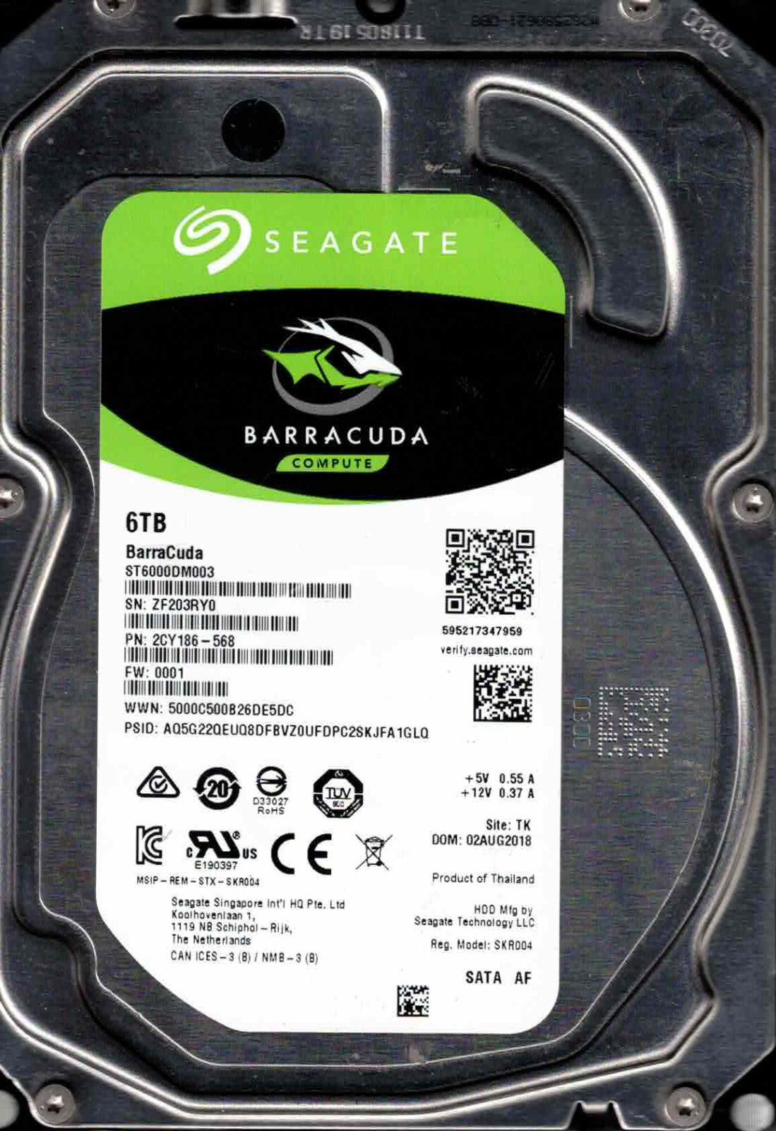 ST6000DM003,  2CY186-568,  0001,  TK,  ZF20   SEAGATE 6TB AUG 2018