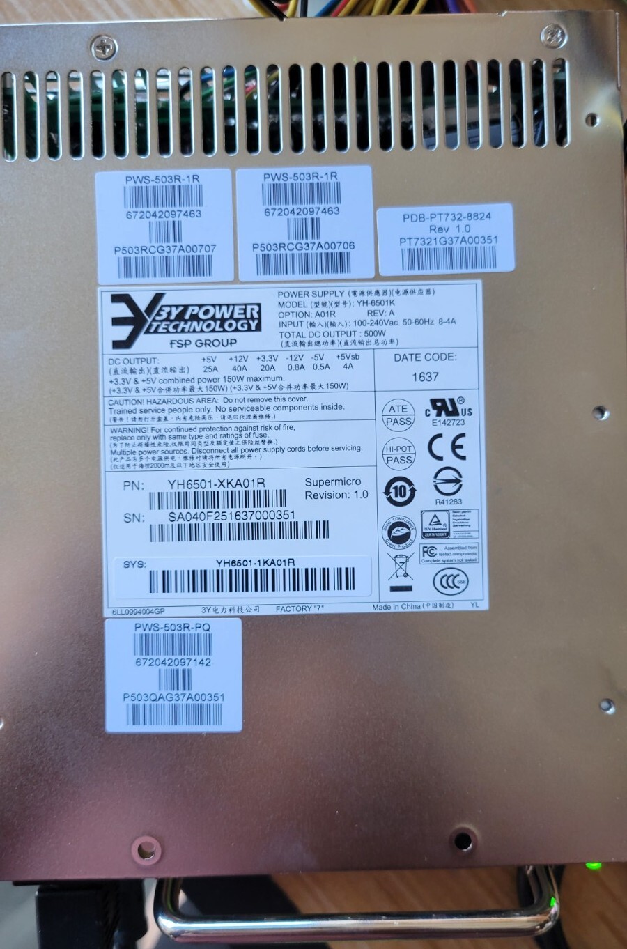 3Y Power Technology FSP Group YH6501-XKA01R Power Supply SuperMicro