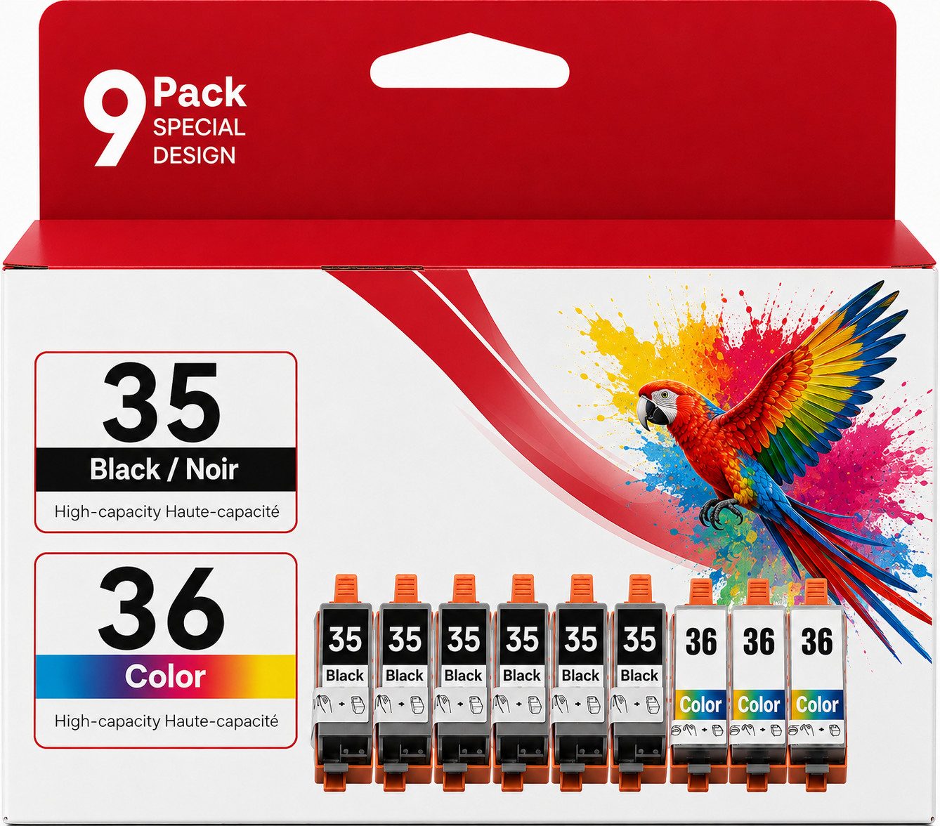 9-Pack PGI-35 CLI-36 Ink Replacement  (6-Black 3-Tri-Color) for PIXMA IP100