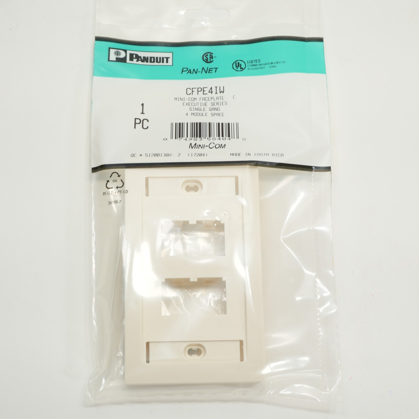 BULK SAVINGS Panduit CFPE4IW 4 Port Mini-Com Faceplate Single Gang Executive S
