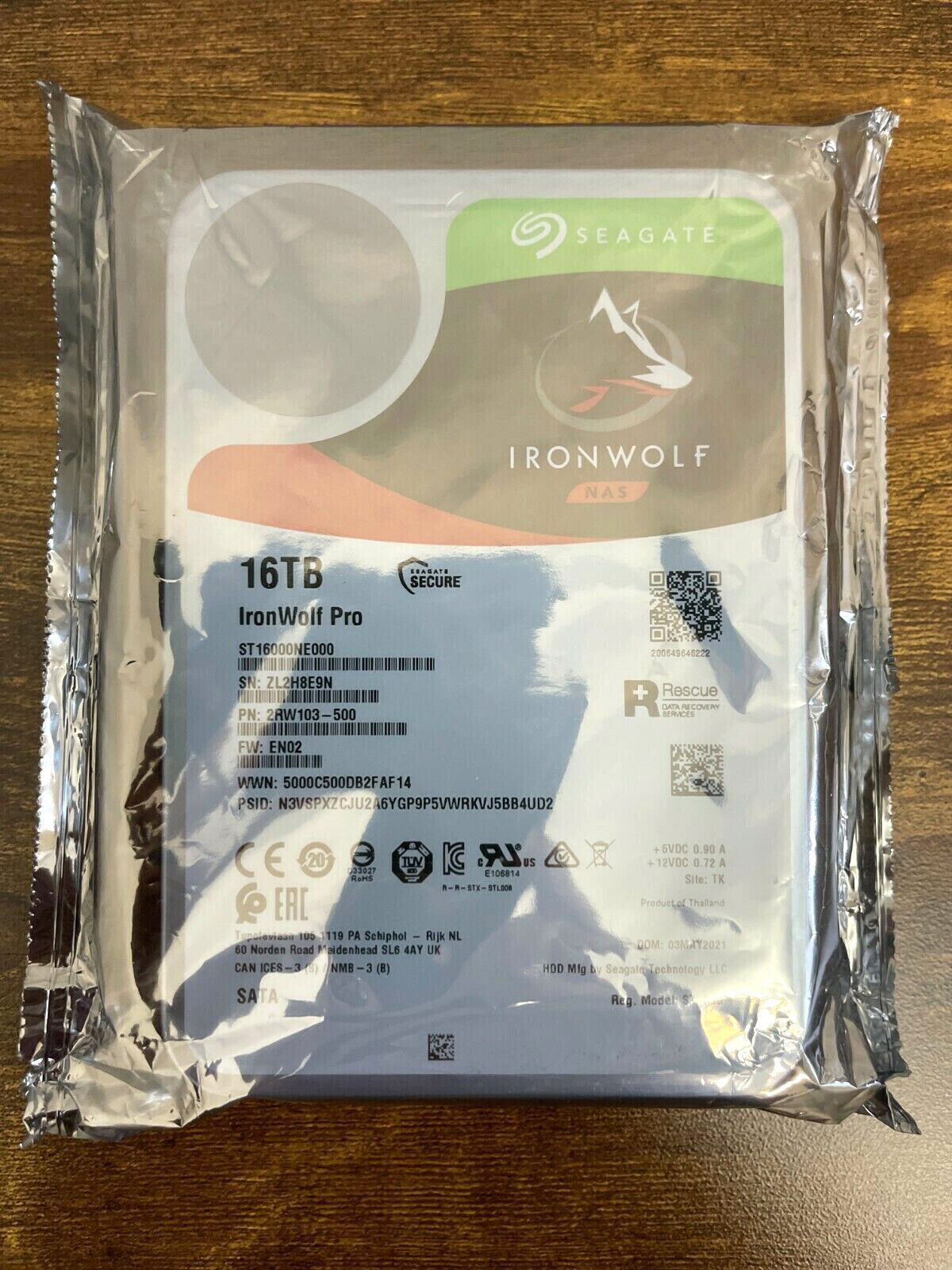 Seagate IronWolf Pro ST16000NE000 3.5" 16TB 7200 RPM SATA 6.0Gb/s Internal HDD