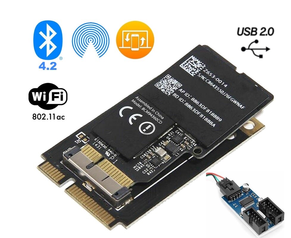 Mac Pro 4,1 5,1 WiFi Upgrade Kit 802.11ac Bluetooth 4.2 w/ USB2.0 Header Antenna