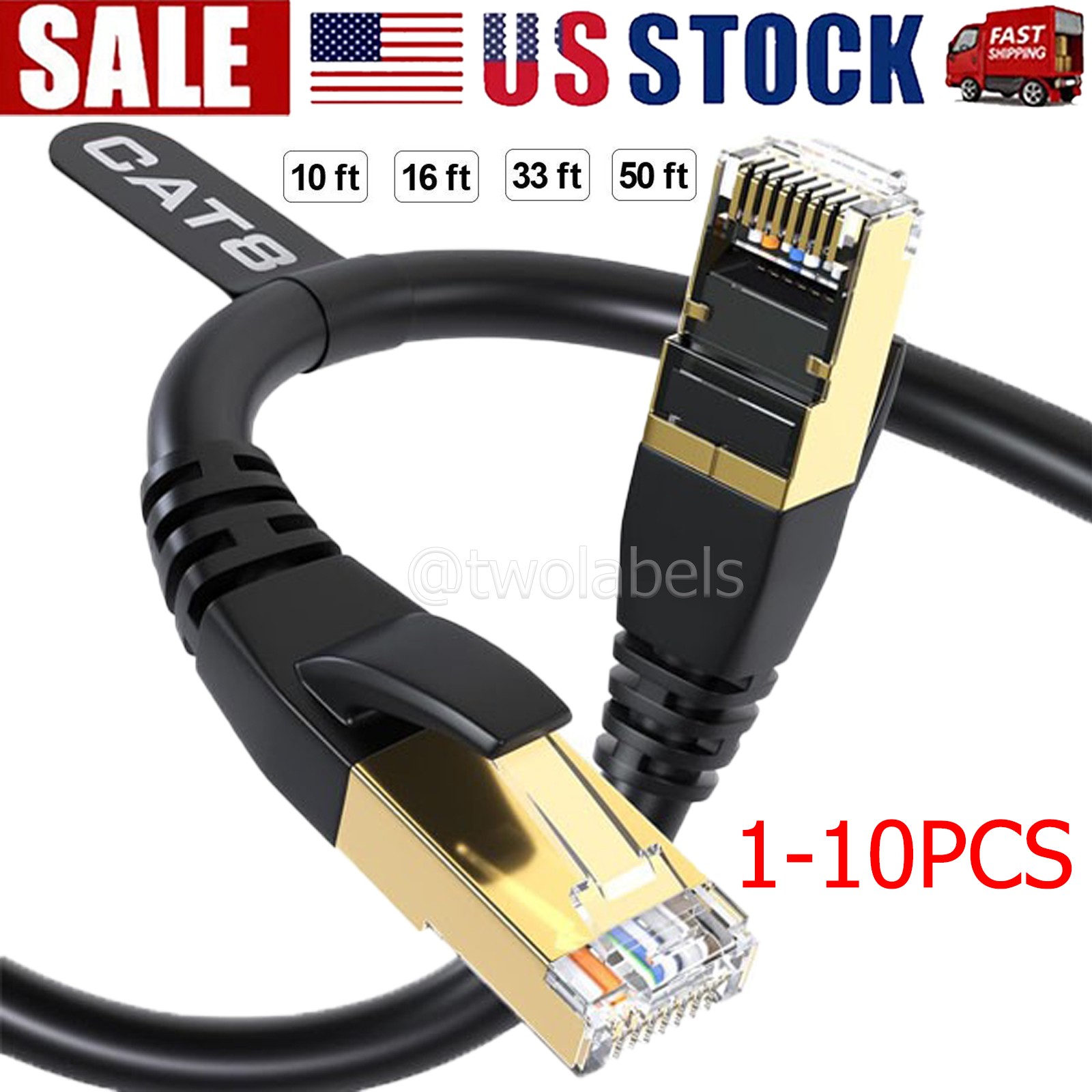 Cat 8 Ethernet RJ45 Cable Super Speed 40Gbps Patch LAN Network Gold Plated Lot