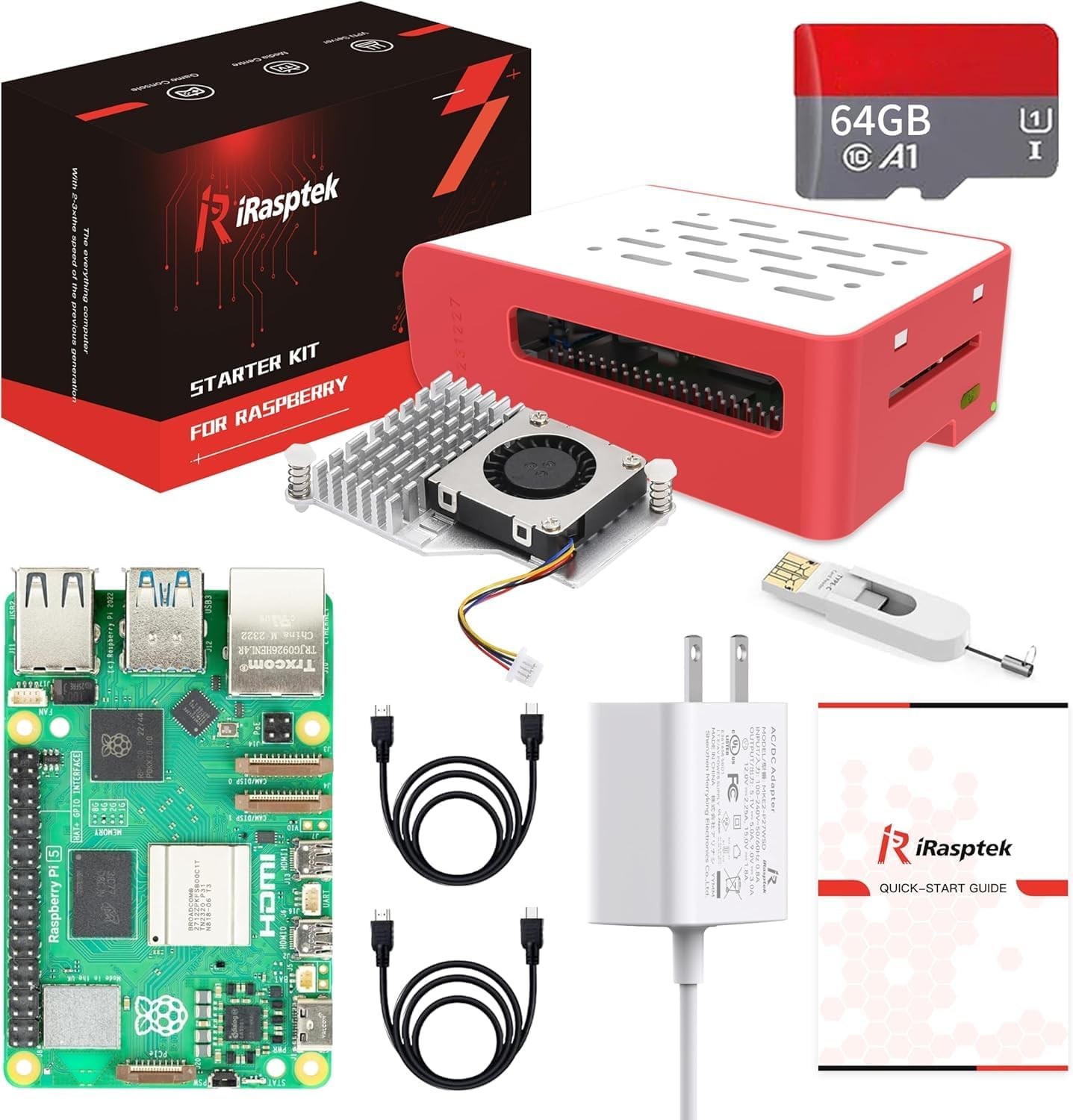 iRasptek Starter Kit Compatible with Raspberry Pi 5 4GB-64GB Edition