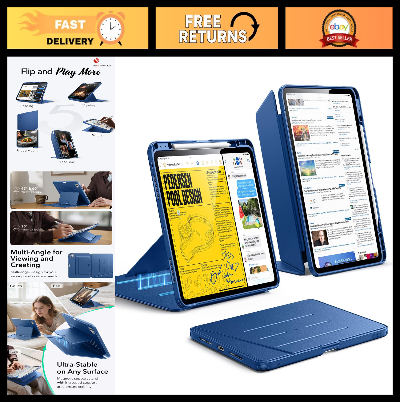 iPad Pro 13 Inch Case, Flip Cover, Lightweight, Blue, Shockproof, Slim Fit