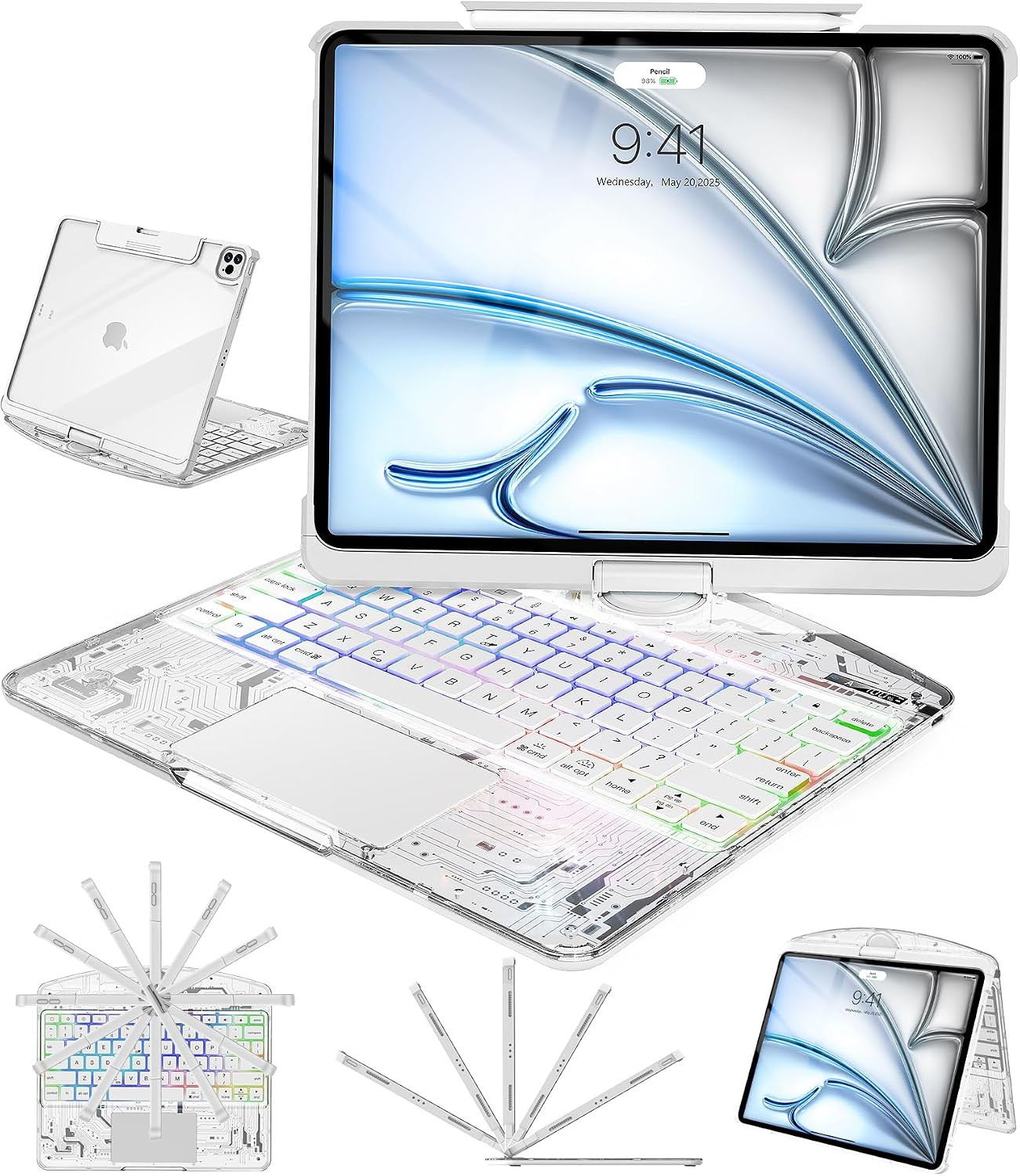 Clear Keyboard Case for Ipad Air 11 Inch (M4/M3/M2, 2026/2025/2024) & Ipad Pro 1