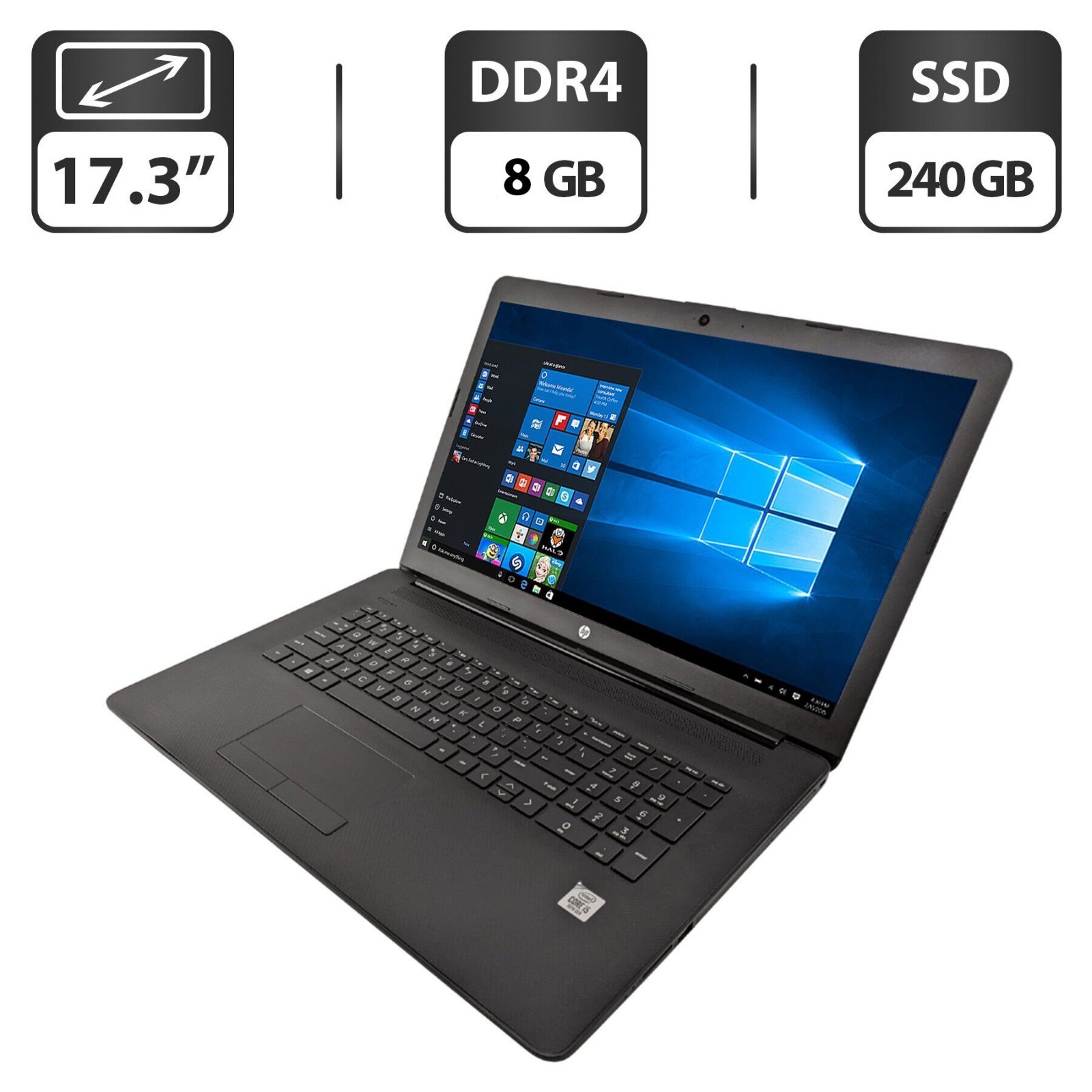 HP 17-bs049bx 17.3" Laptop i5-8265U 3.10 GHz 8GB RAM 890GB SSD, DVD Windows 11