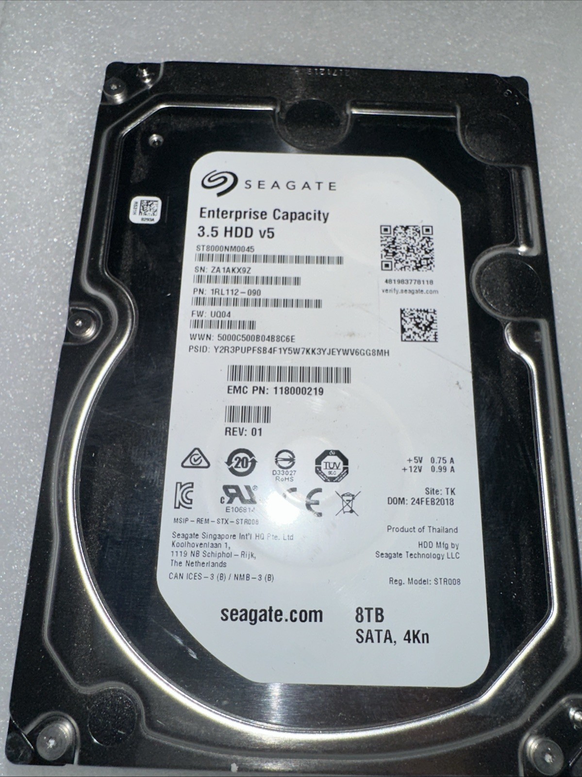 Seagate ST8000NM0045 8TB SATA 6Gb/s 4Kn Format 3.5" Hard Drive