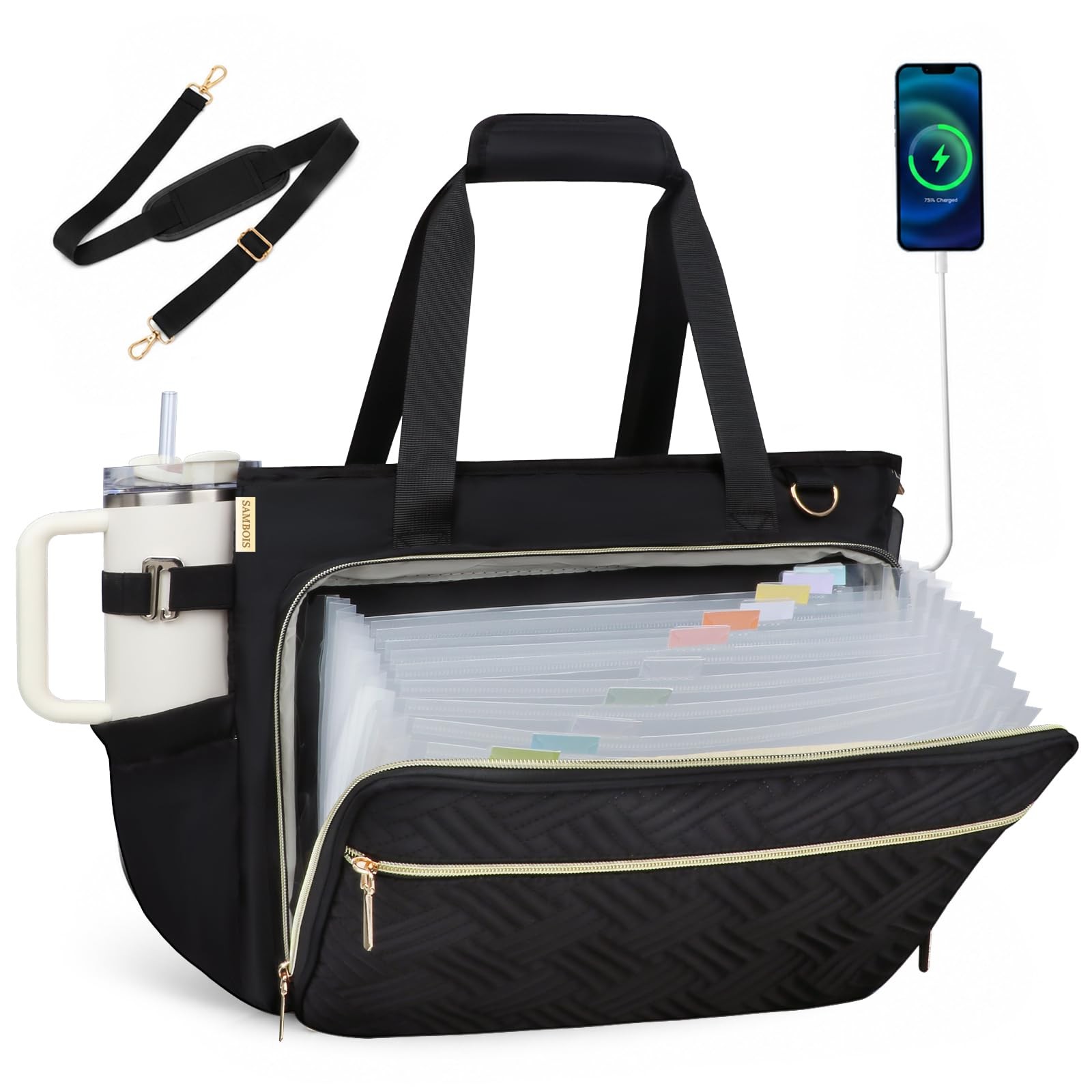 Women Teacher Tote Bag, 15.6 Inch Laptop Work Bag with Accordion File Pocket,...