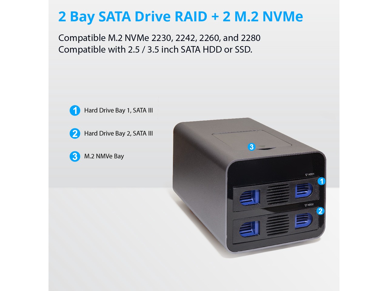 USB 3.2 (10Gbps) Type-C 2 Bay 2.5 Inch and 3.5 Inch SATA Hard Drive + 2 Bay M.2