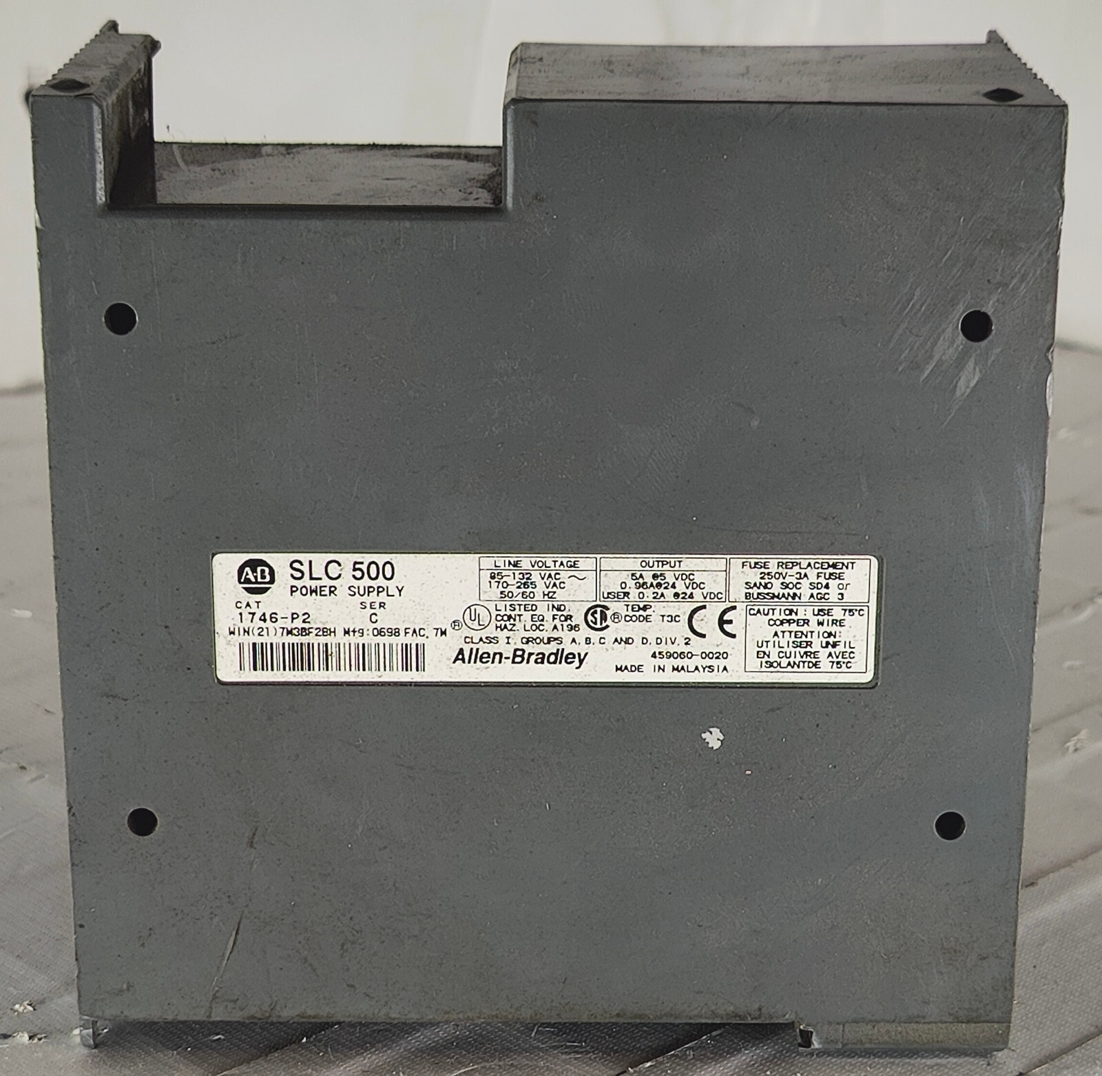 Allen-Bradley SLC 500 1746-P2 Series C Power Supply Missing Front Cover No Rack
