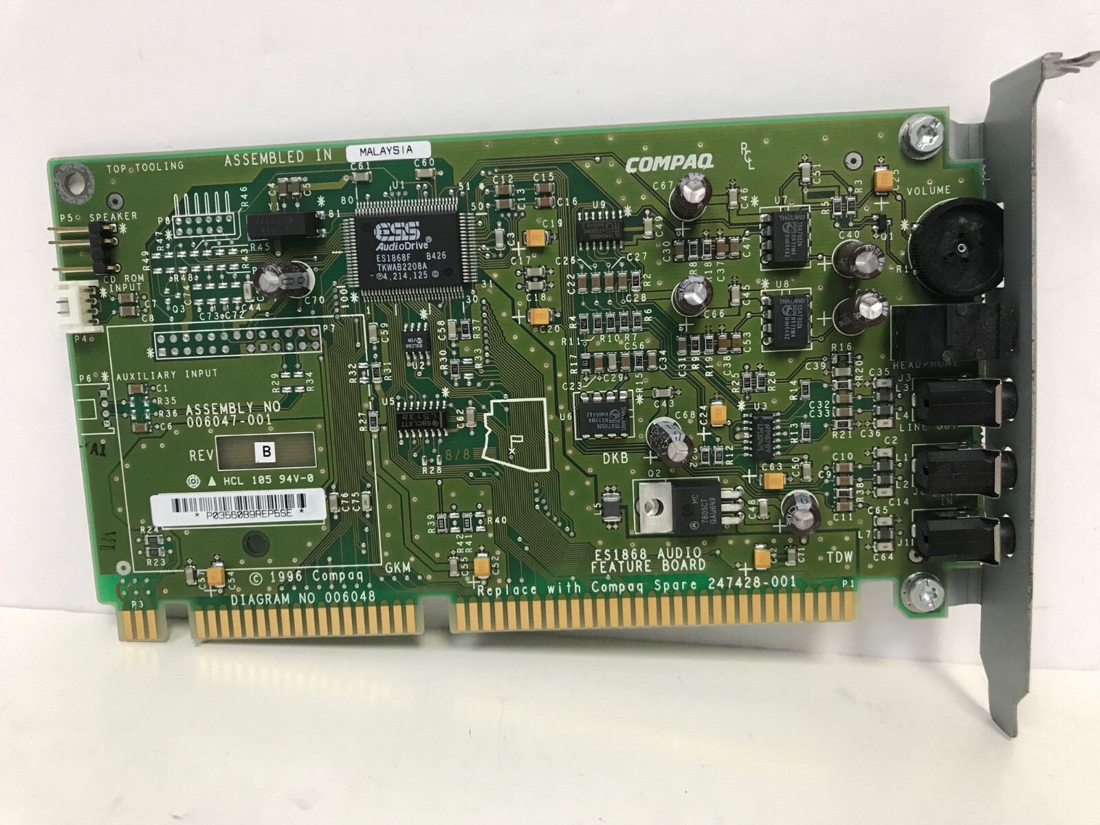 COMPAQ 247428-001 ISA ES1868 AUDIO FEATURE BOARD SOUNDCARD DIAG 006048