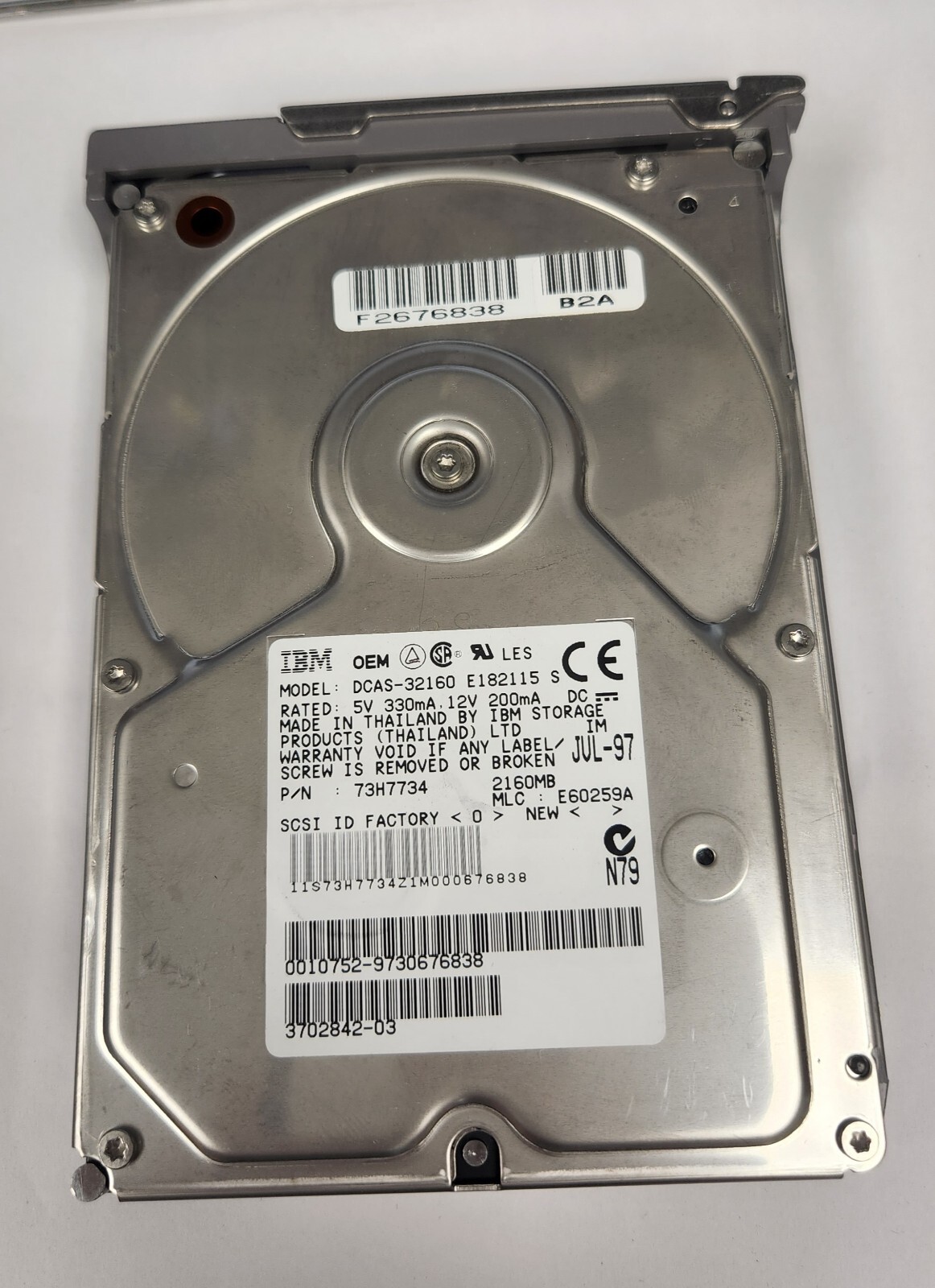 SUN 370-2842-02 2.1Gb SCSI DRIVE DCAS-32160-80pin Test-PASS DOD Wipe