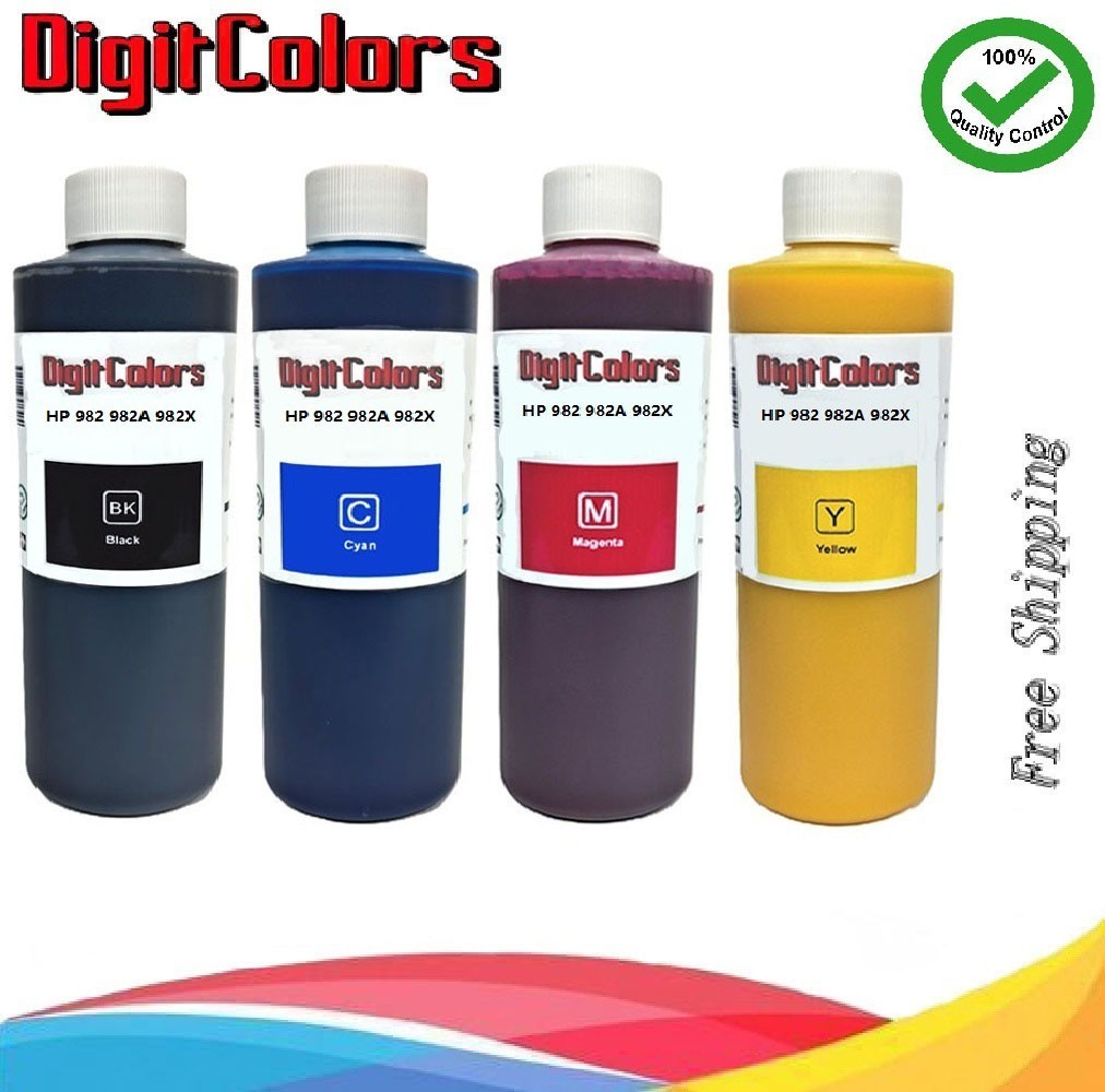 Ink Refill Kit Bottles Pigment Ink for HP 982 982A 982X Premium Ink 4x500ml