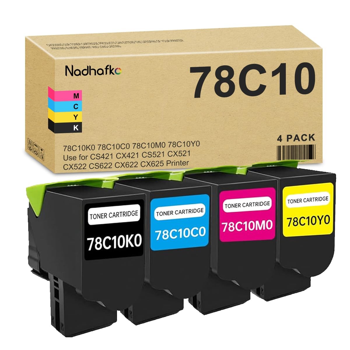 78C10 Toner Cartridge 4-Pack 78C10 CS421 Toner Cartridge Replacement for Lexmark