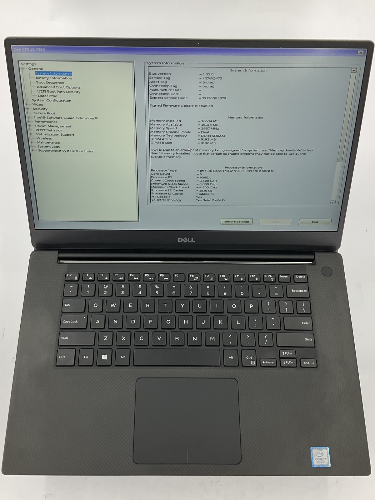 Dell XPS 15 7590 15.6" Core i7-9750H 512GB 16GB A Win 11 Pro GTX 1650
