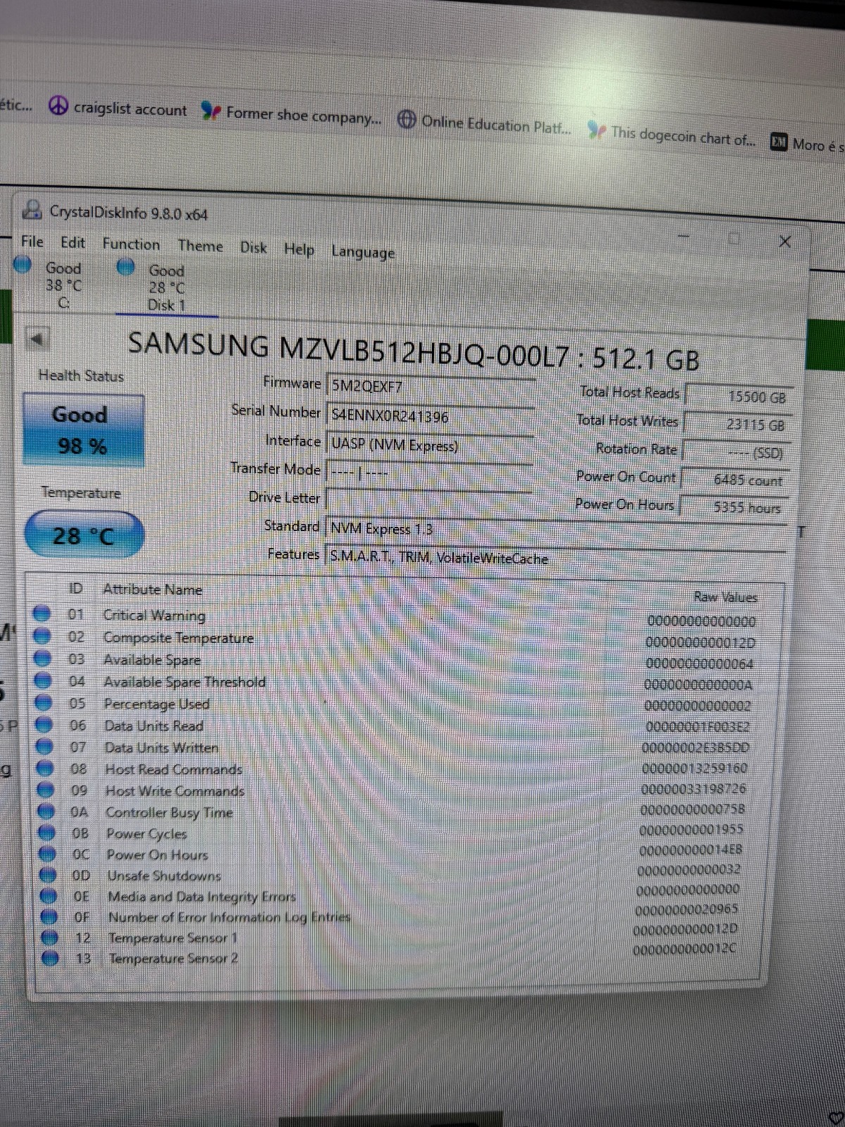 Samsung PM981a NVMe  512GB Solid State Drive (MZ-VLB512B)- 98% HEALTH
