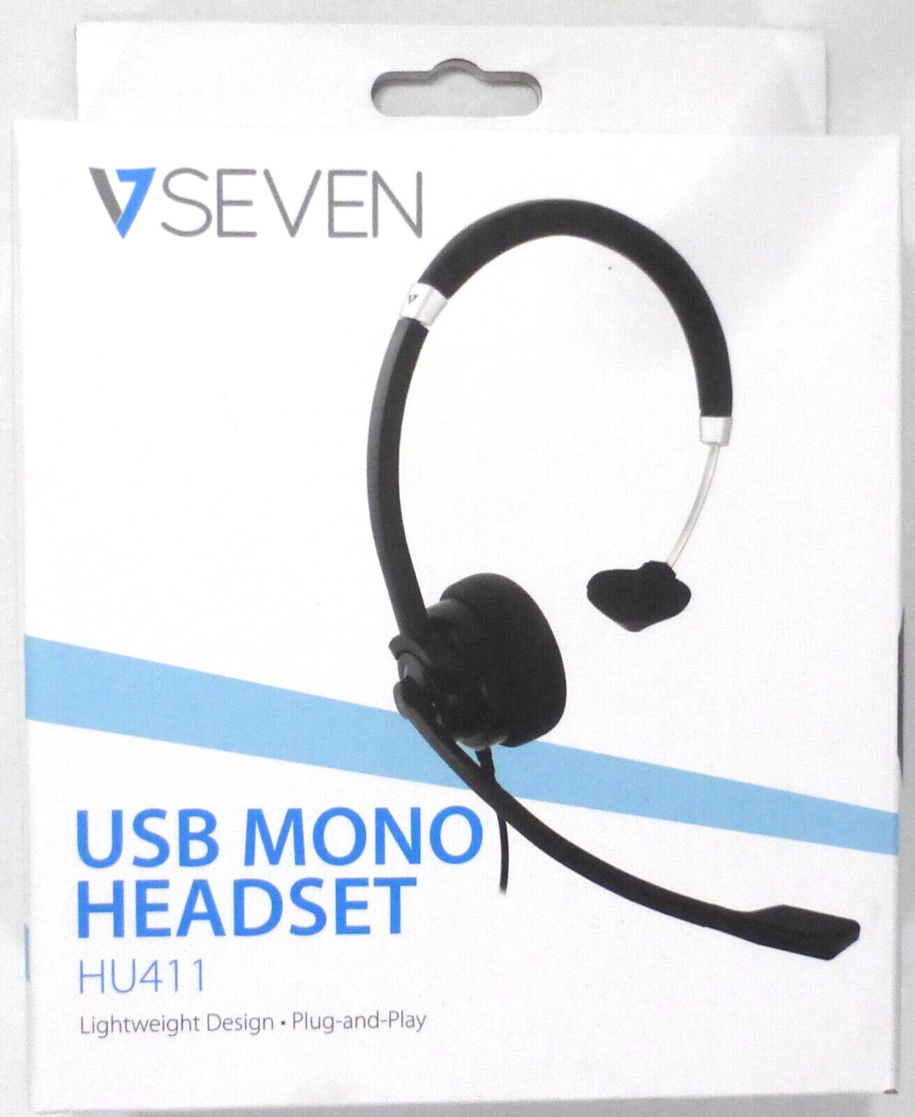 V7 Deluxe Mono USB Headset with Boom Microphone, Plug-and-Play, HU411, NEW