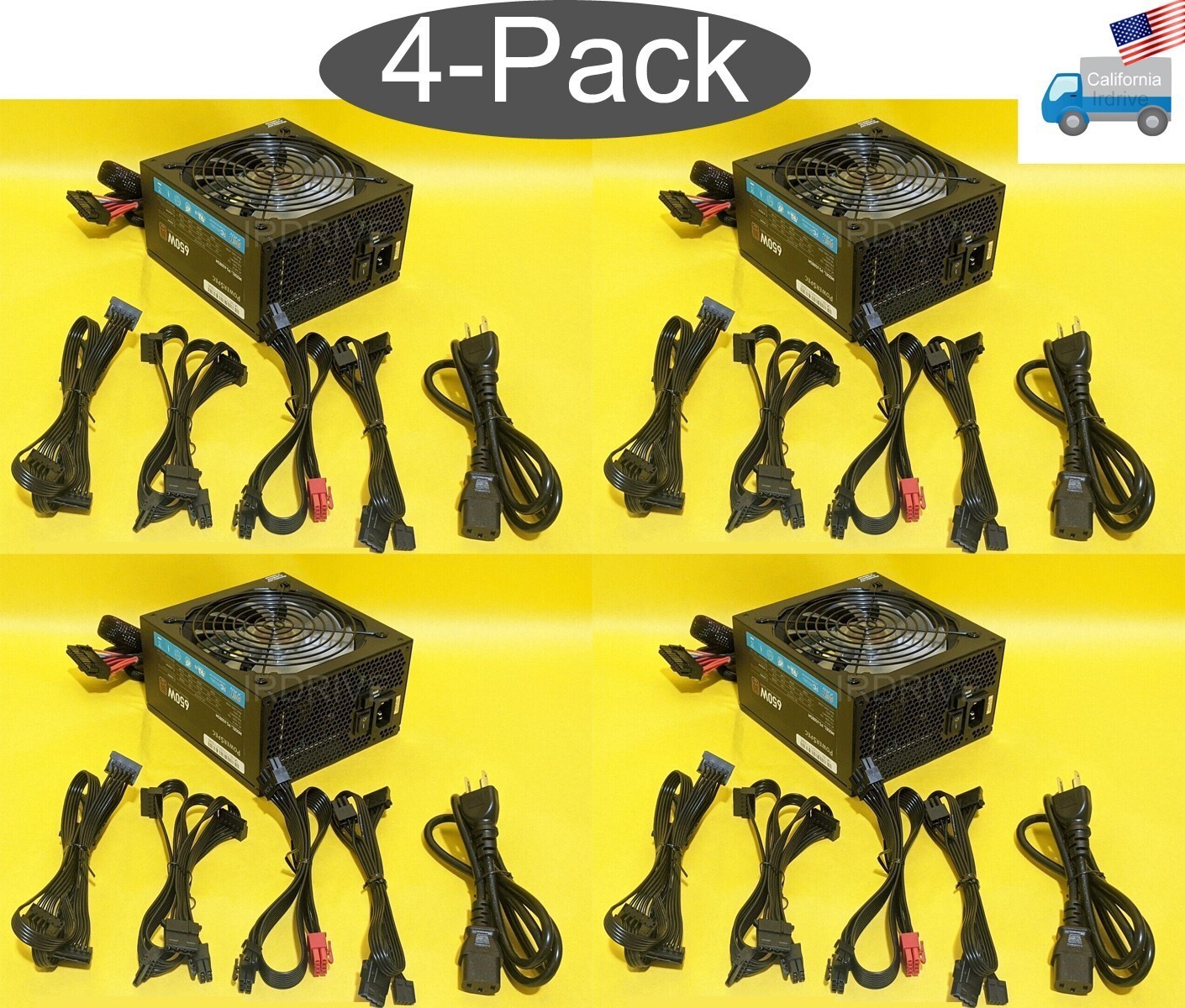 Lot 4pcs: PowerSpec 650W RGB LED Fan 80Plus Bronze 2x PCIE Modular Power Supply