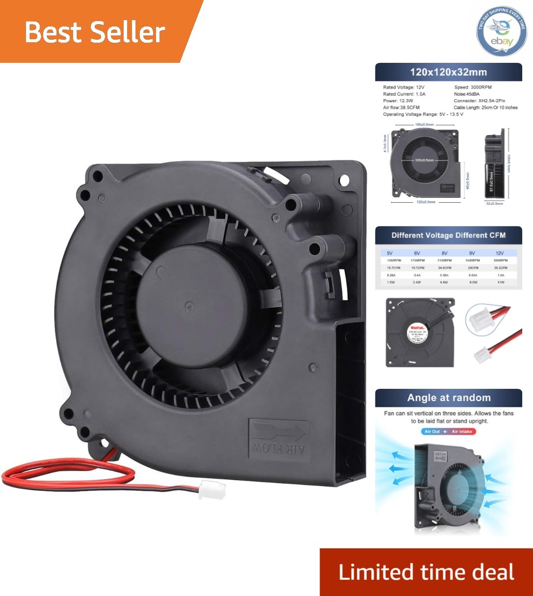 120mm x 32mm 12V Brushless Blower Fan - High Airflow for PCs & Consoles