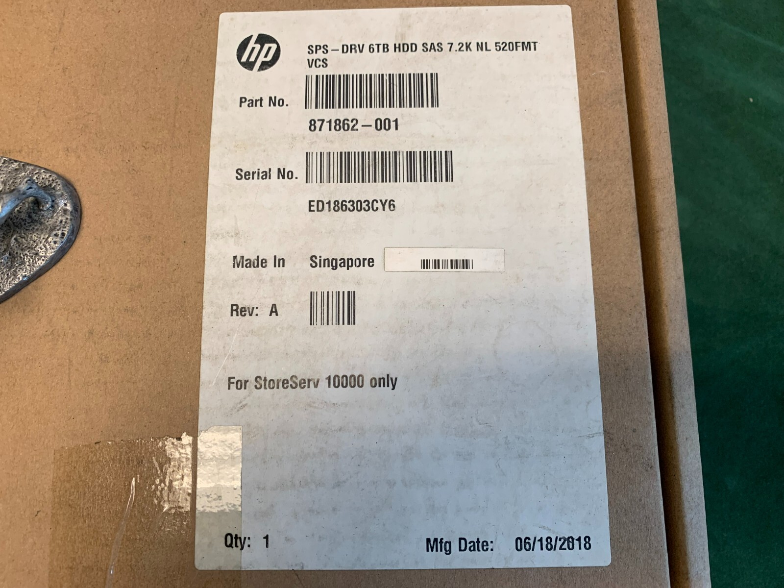 HP  871862-001 - SPS-DRV 6TB HDD SAS 7.2K NL 520FMT VCS