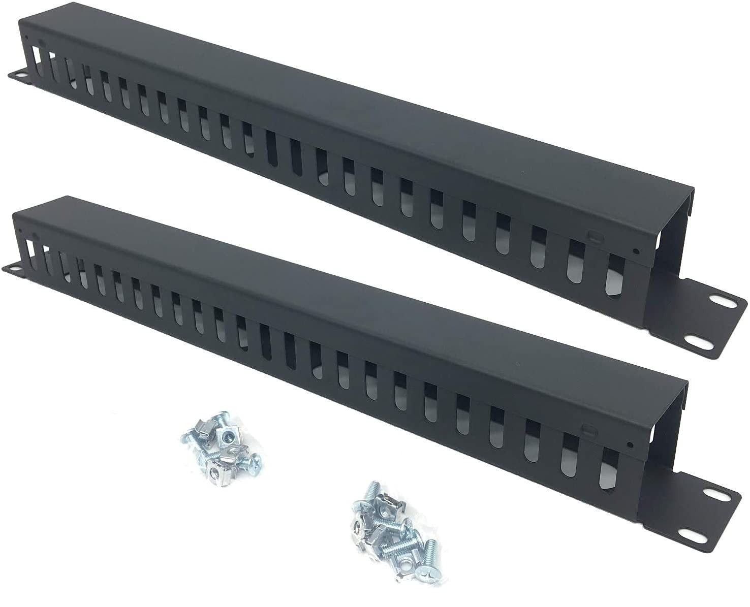 2 Pack 1U 19 Inch Cable Manager Horizontal Rack Mount 24 Slot
