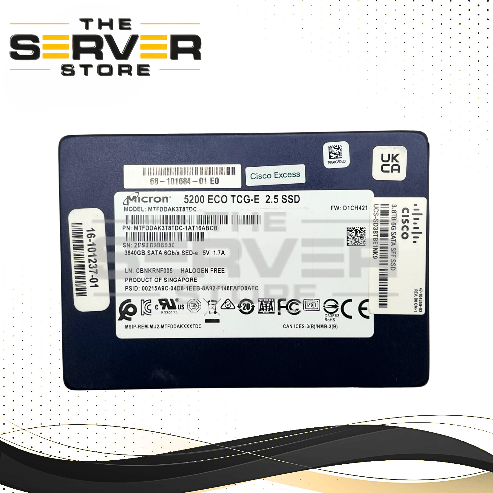 Cisco 3.84TB SATA 6G EV 2.5 SED SSD Micron 5200 ECO 16-101237-01 UCS-SD38TBE1NK9