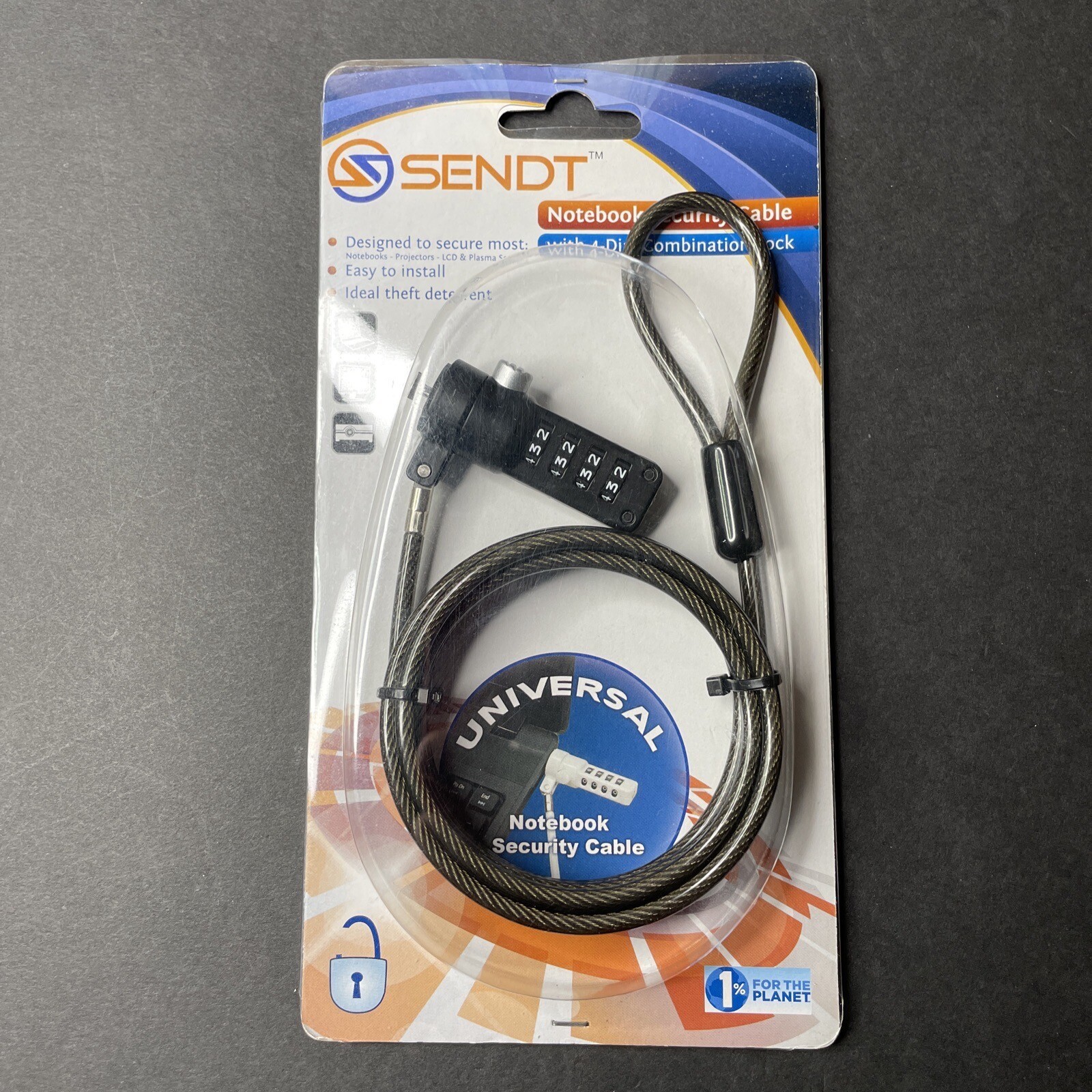 Sendt Notebook Security Cable 4-Dial Combination Lock Universal Laptop Black