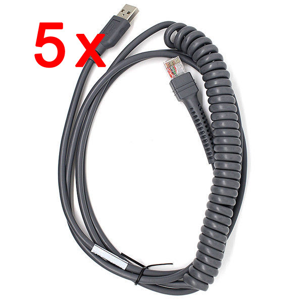 5pc 9FT Coiled USB Cable for Motorola Symbol LS2208 LS2200 LS4208 CBA-U12-C09ZAR