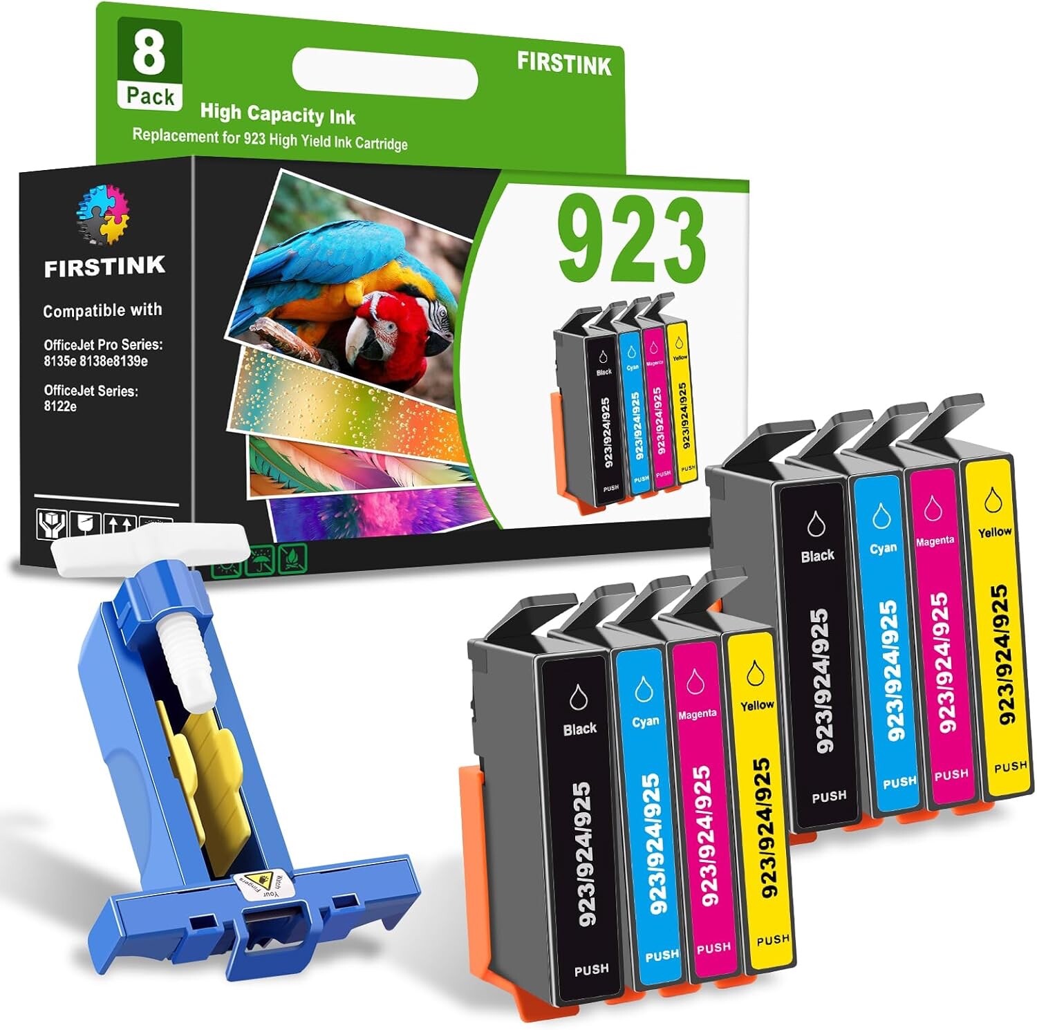 High Capacity 923 Ink Cartridges Combo Pack no Chip Incld Chip Tool - SAVE 8 pk