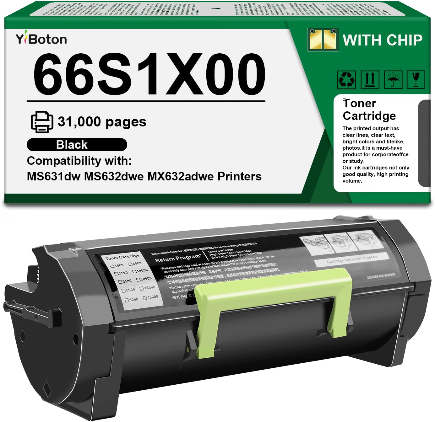 With Chip 1-Pack Toner Cartridge Black BN 66S1X00 Lexmark Printer Compatible